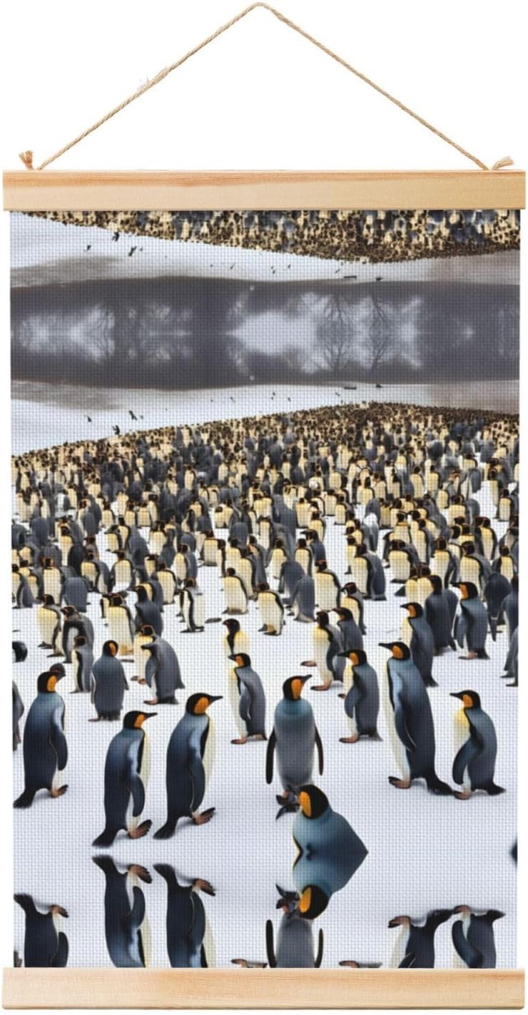 Penguins In The Snow Print Poster Hanger,Hanging Poster, Poster Frame,Wood Poster Hanger, For Wall Hanging