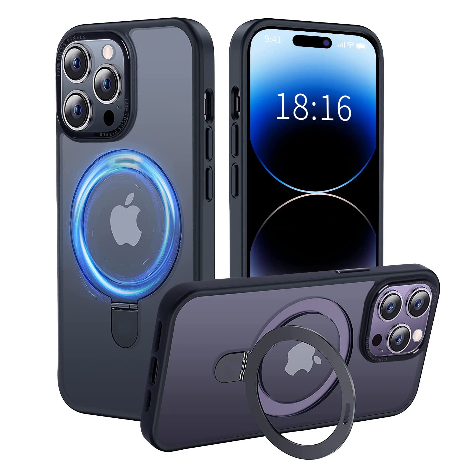 UCHUANG for iPhone 14 Pro Case with Magnetic Invisible Stand Cover Shockproof and Anti-Yellow Slim Thin Translucent Matte Protective Magsafe Case for Apple iPhone 14 Pro 6.1 inch - Black