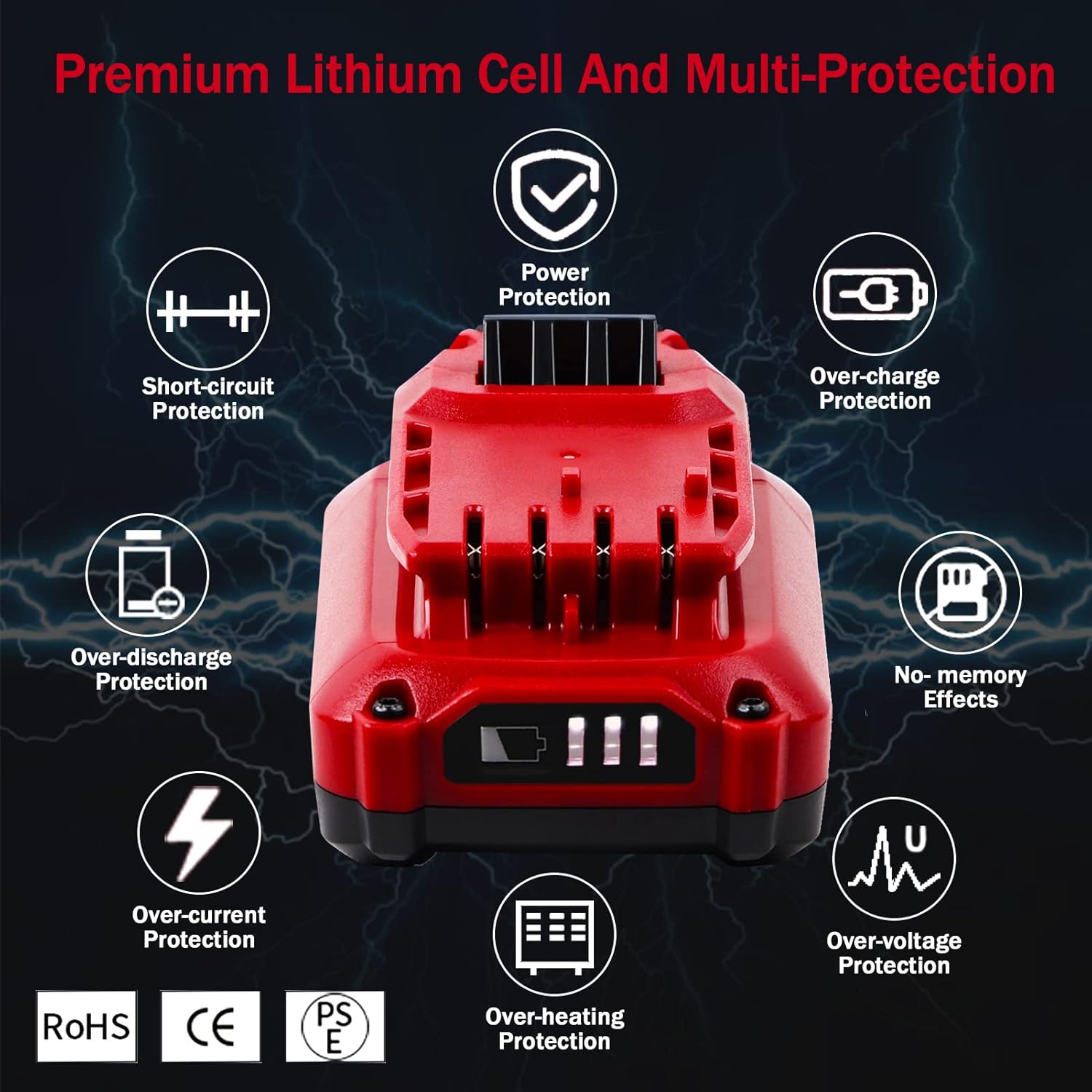 TenHutt 【Upgrade Li-ion】 20V 3.0Ah Replacement Battery for Craftsman 20V Battery V20 Lithium Ion CMCB205 CMCB204 CMCB206 CMCB202 CMCB201 20V Cordless Power Tools - Image 5