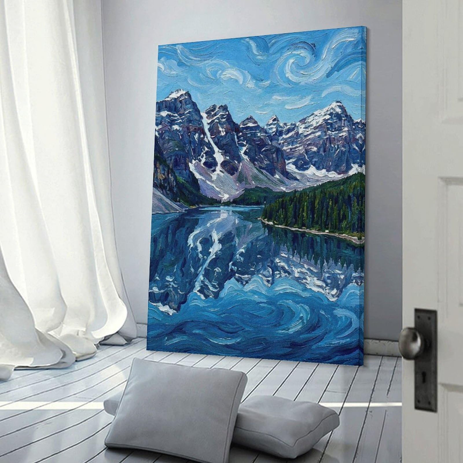 Junmoney Mountain Lake Landscape Painting Wall Picture Print, 20x30inch(50x75cm), for Art Walls, Layered Displays Or Homes, Home Wall Art for Statement Displays