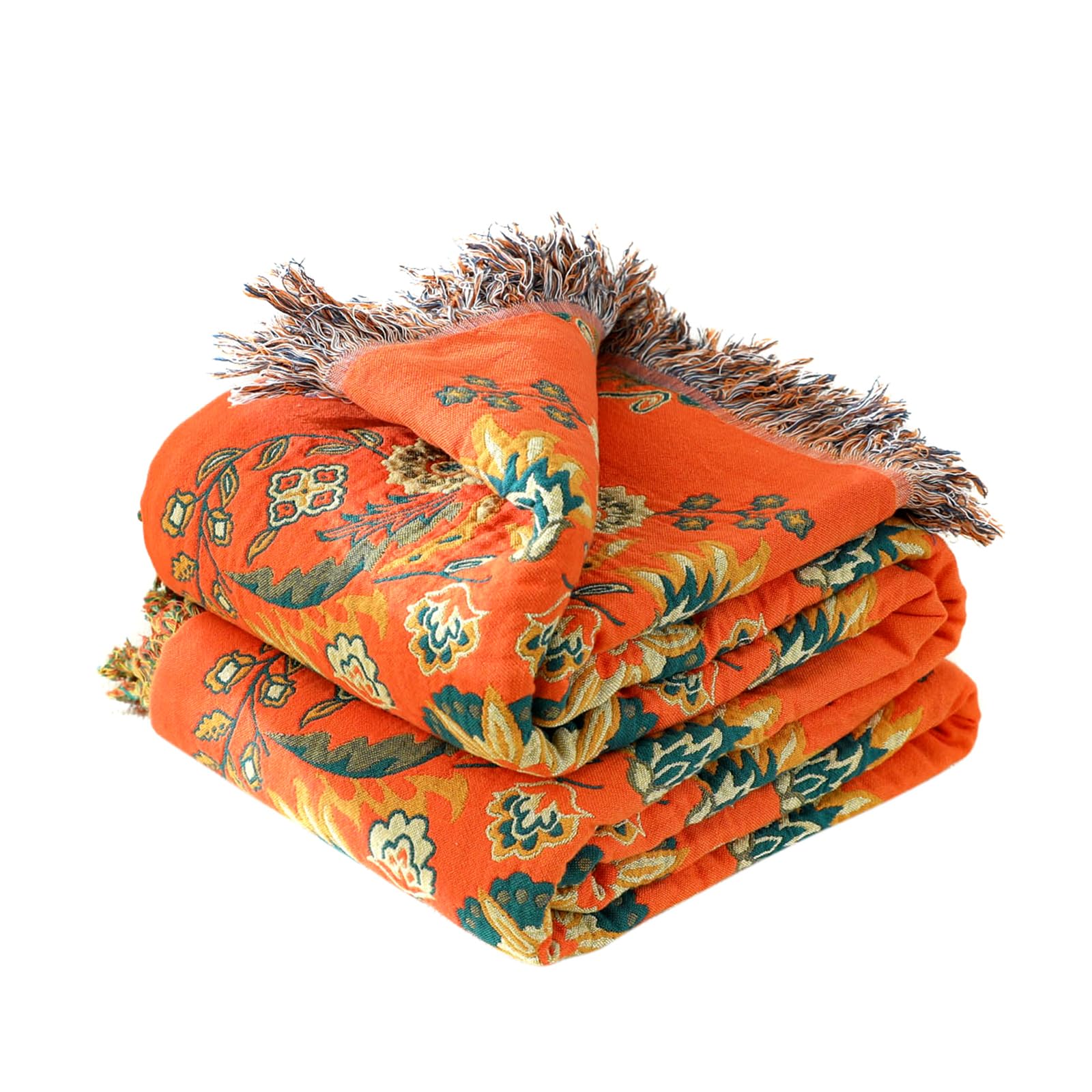 Boho Throw Blanket for Bed - 100% Cotton Ultra Soft Rustic Quilt - Floral Printed Farmhouse Decor Bed Summer Blankets,60"×80" All Season Rustic Large Throw for Sofa Couch Chair