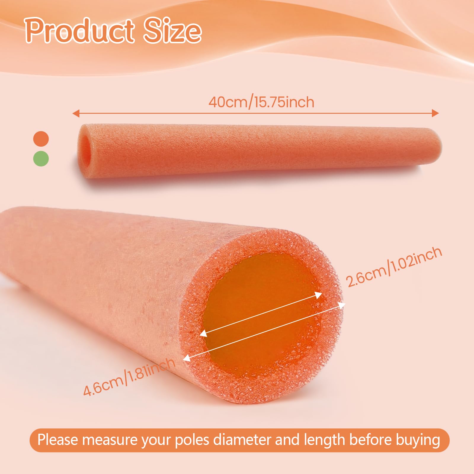 Protective Foam Sleeves for Trampoline Enclosure Poles - Set of 6,0.98 inch Inner Hole Diameter Replacement Trampoline Enclosure Foam for Padding or Bumper, Orange