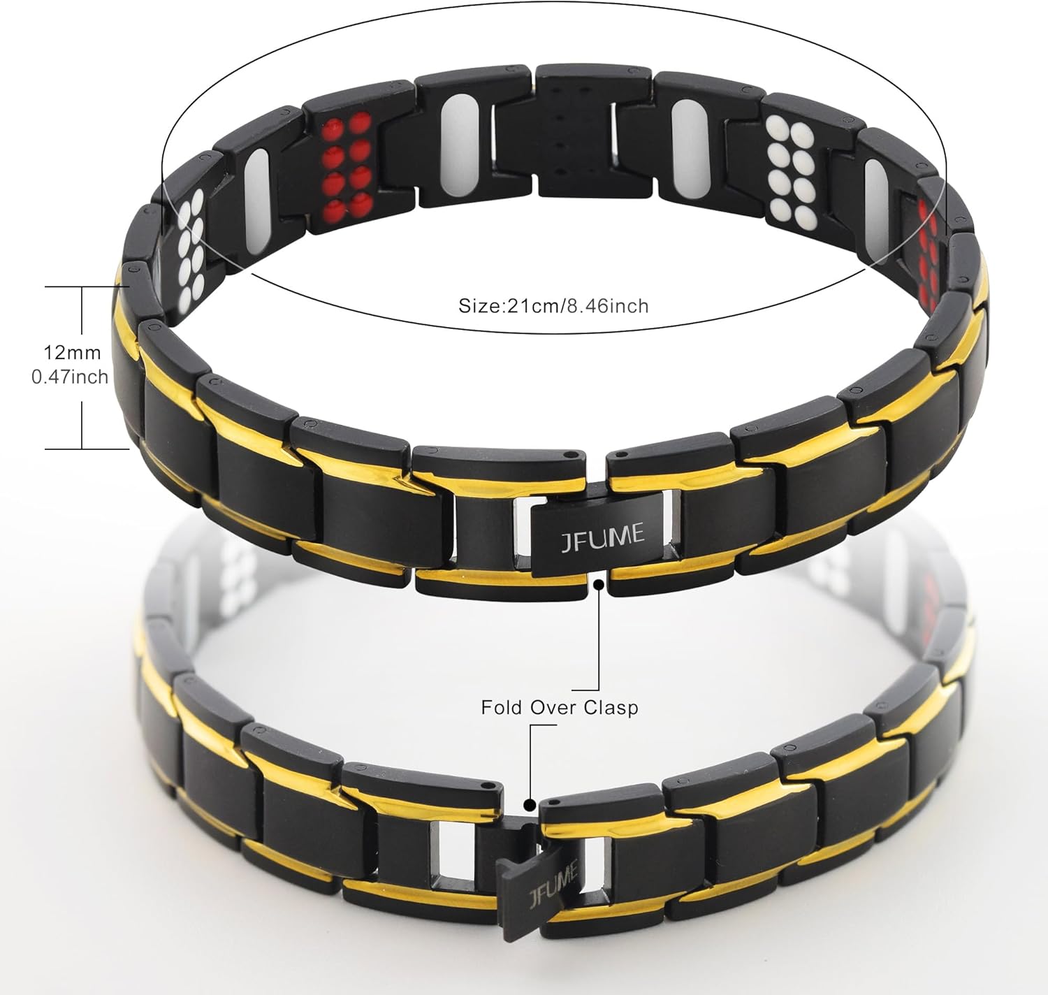 JFUME Men Magnetic Bracelet 18k Gold Plated Stainless Steel Jewelry with Link Remove Tool 8.5" Adjustable - Image 5