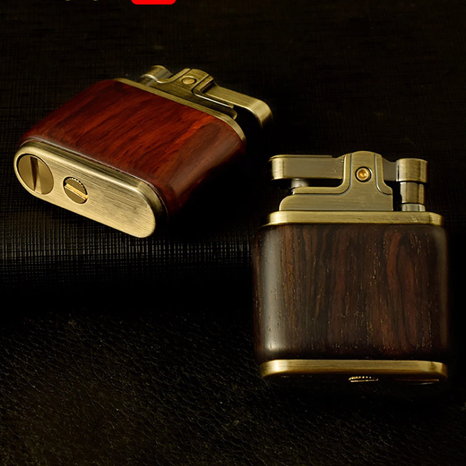 Vintage Kérosène Briquet Huile Essence Bois Briquet Meules Laiton Noyau Allume-Cigare Gadget Essence Feu,Ebony