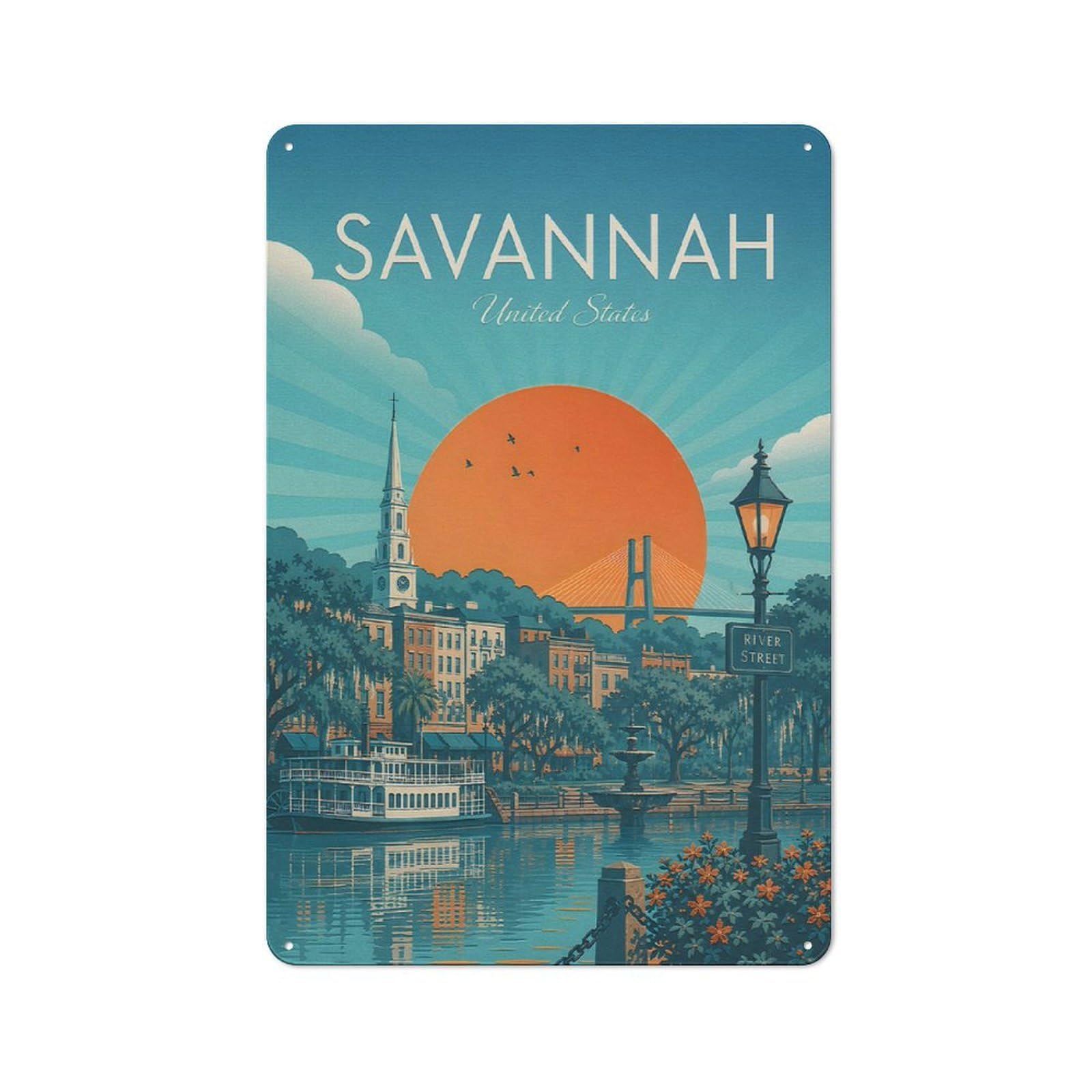 Savannah Georgia Travel Poster Vintage Tin Sign 30x20cm for Lounge Or Reading Corner, for Reading Corner Decorators