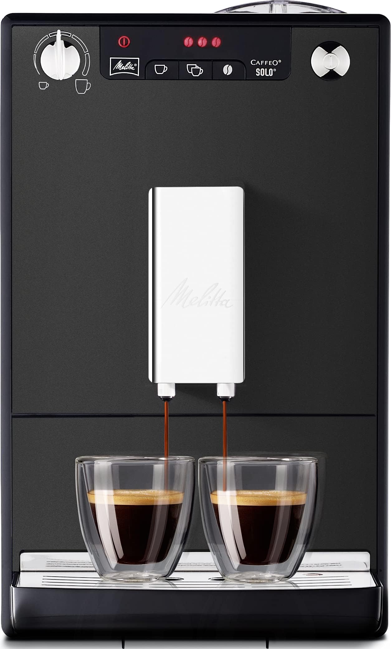 Melitta Solo - Kaffeevollautomat mit höhenverstellbarem Auslauf, kleine Kaffeemaschine mit abnehmbarem Wassertank, für z. B. Espresso oder Café Crème, matt schwarz