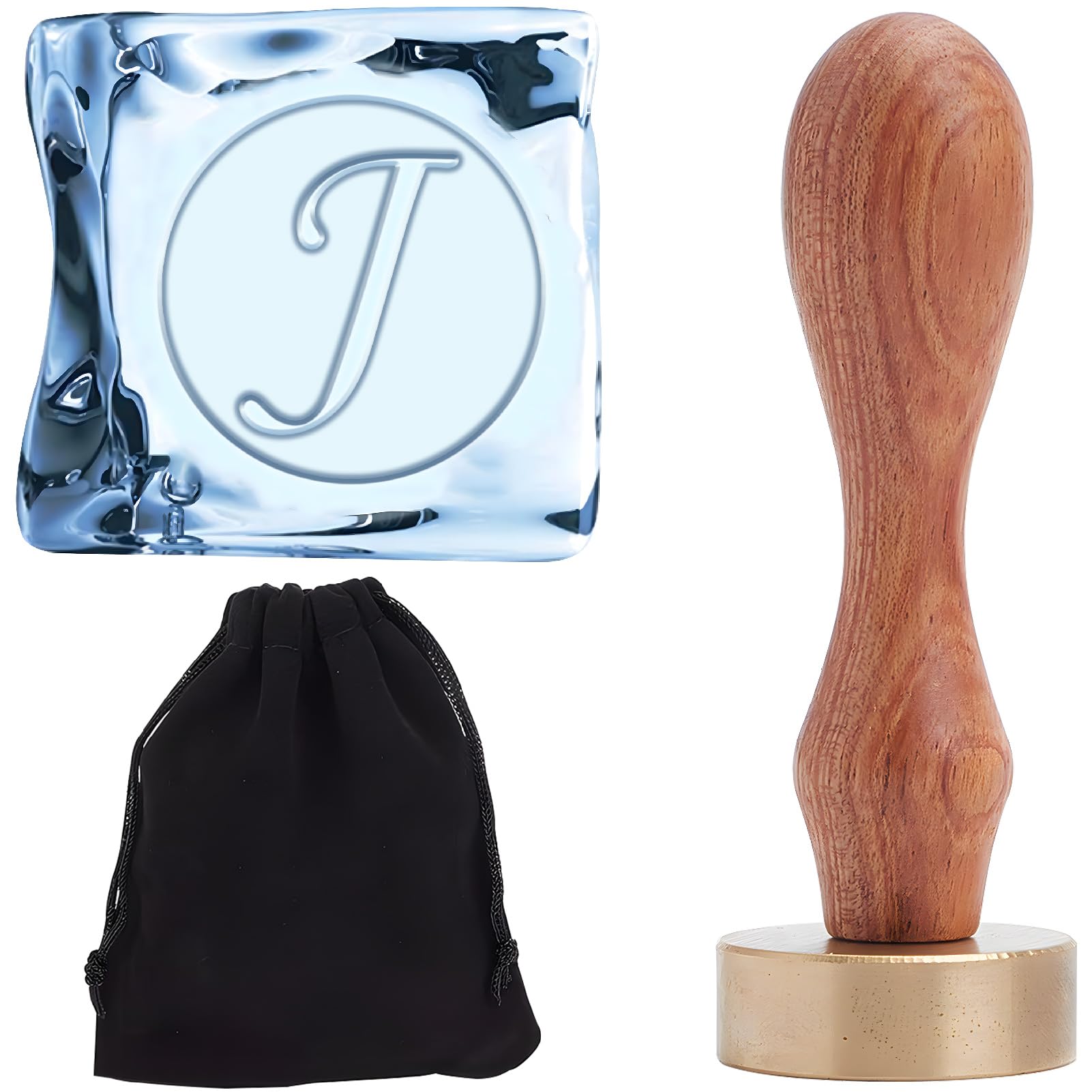 CRASPIRE Letter J Ice Stamp 1.2" Ice Cube Stamps Vintage Wooden Handle Removable Brass Head Replacement Initial Seals for Party Holiday Events Bars Cocktail Whiskey Mojito Drink Making DIY Crafting