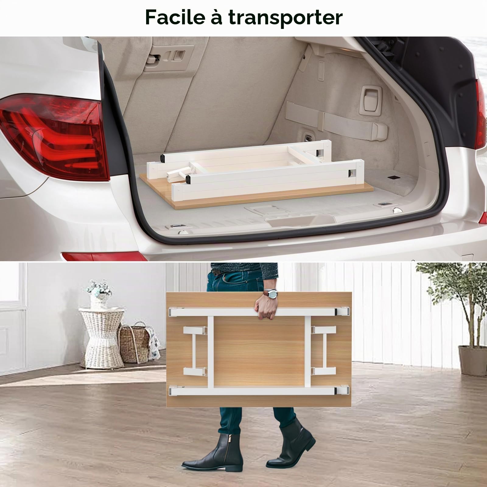 PIPIPOXER Petit Bureau Pliant 80x50x76cm, Table Pliable d'Ordinateur, Cadre en Métal, pour Étudier, Travailler, Chambre, Imperméable, Bois