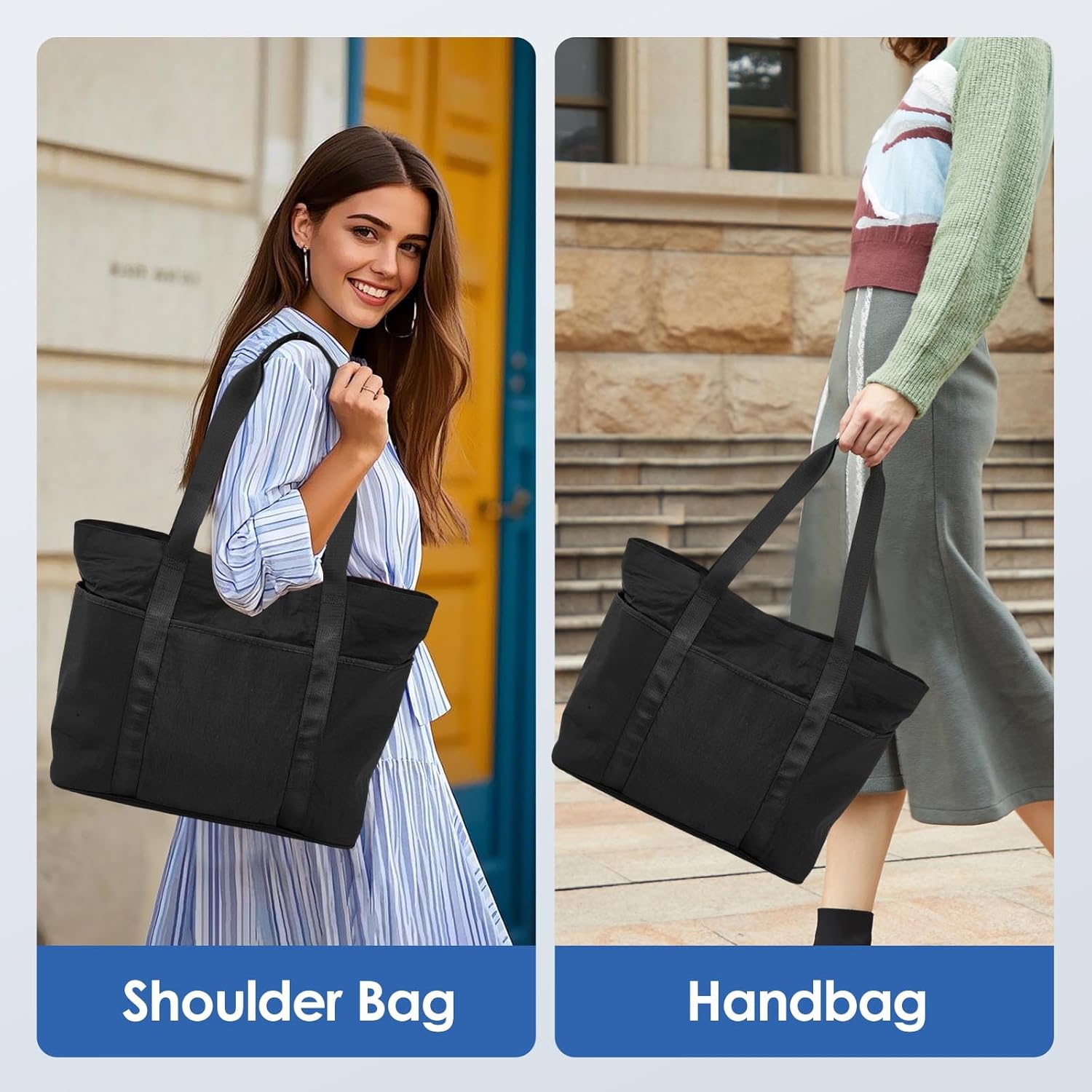 Tote Bag for Women with Zipper, Convertible Travel and Work Shoulder Bag, Large Teacher Tote Bag with Luggage Strap - Image 2