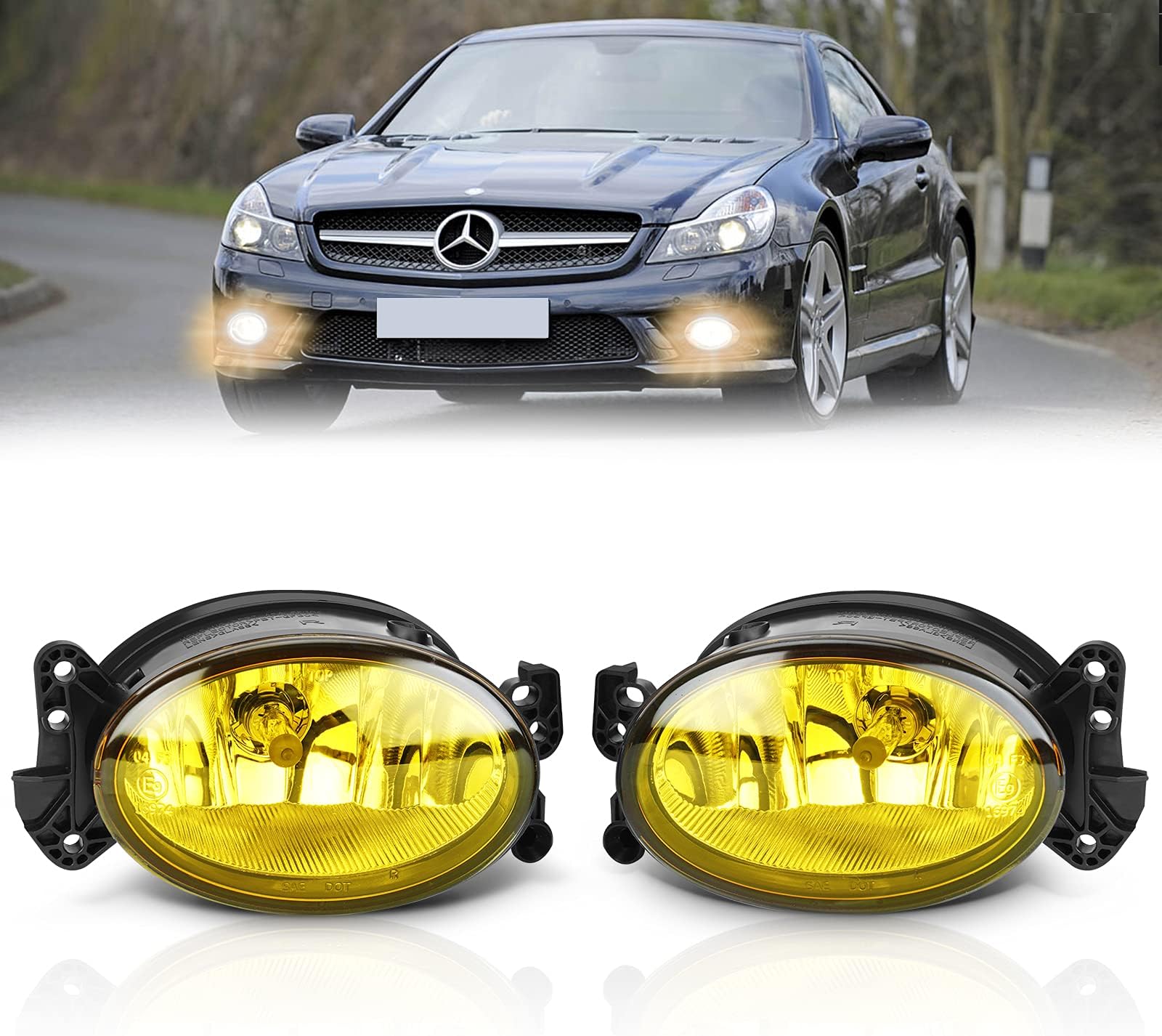 TangMiGe Fog Lights for Mercedes Benz C250 C350 CLS500 E320 E350 E550 G550 G55/G63/G65/R63/SL55 AMG GL320 GL450 GL550 ML320 ML350 ML450 ML550 R320 R500 SL500 SL600 2006-2015, 2PCS, Yellow Lens