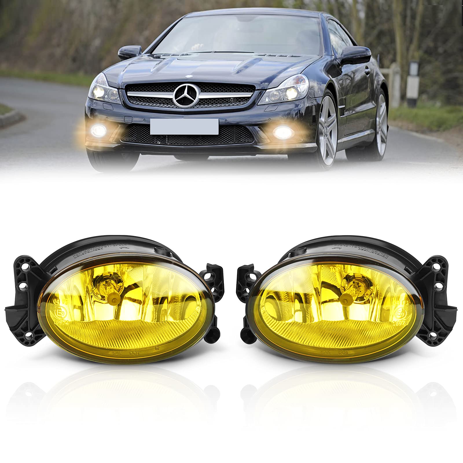 TangMiGe Fog Lights for Mercedes Benz C250 C350 CLS500 E320 E350 E550 G550 G55/G63/G65/R63/SL55 AMG GL320 GL450 GL550 ML320 ML350 ML450 ML550 R320 R500 SL500 SL600 2006-2015, 2PCS, Yellow Lens