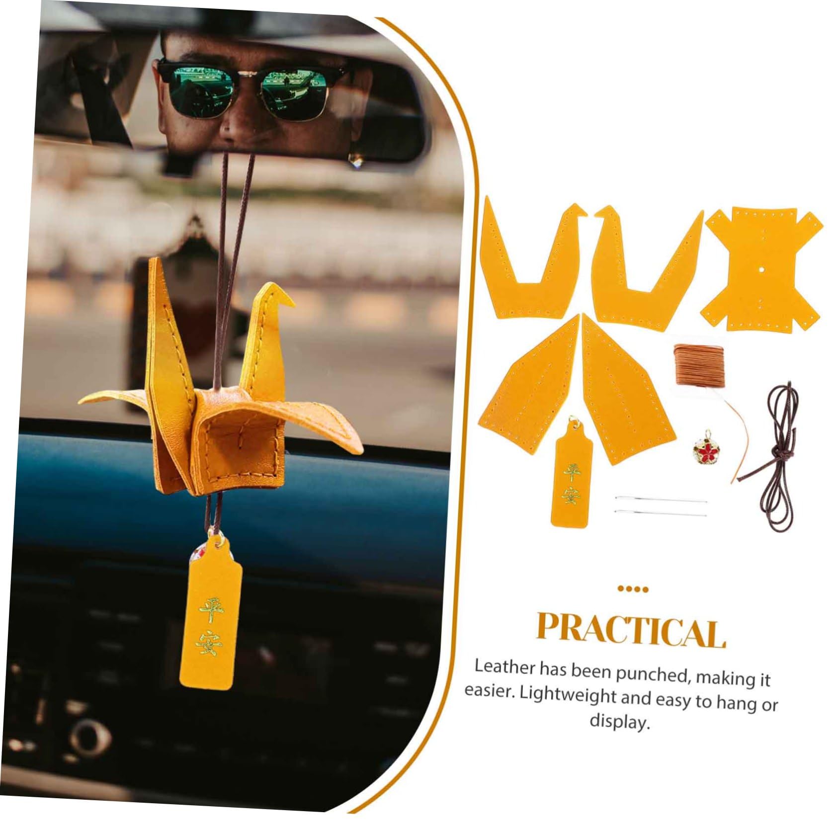 JOINPAYA Selbstgemachtes Nähset für Autoanhänger mit Pu-leder in Khaki Handgefertigtes Origami Vogel Bastelmaterial für Zuhause und Laden zum Nähen für Anfänger