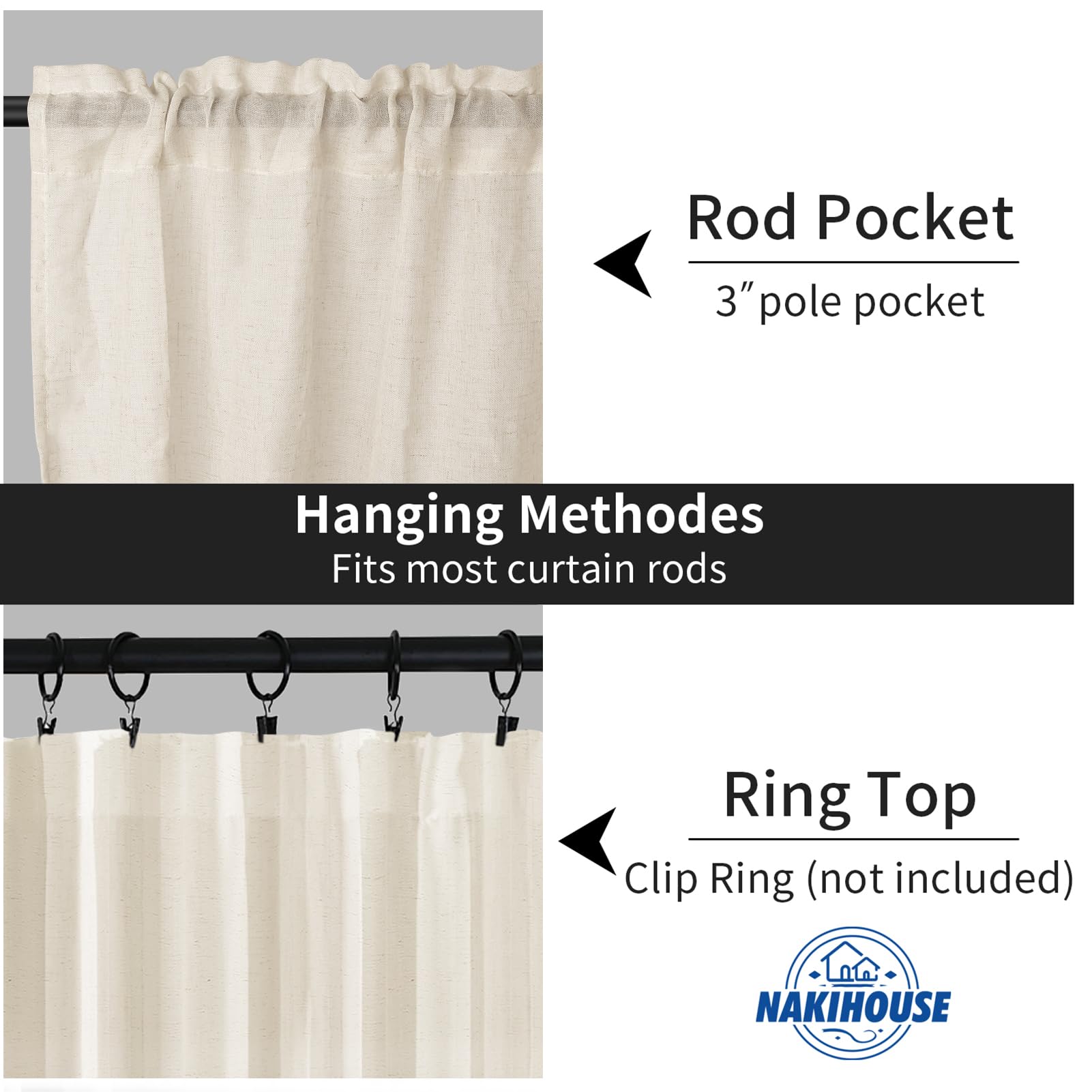 NAKIHOUSE Linen Voile Curtain, 2 Panels Natural Linen Net Curtains for Windows 84 Drop - Image 3