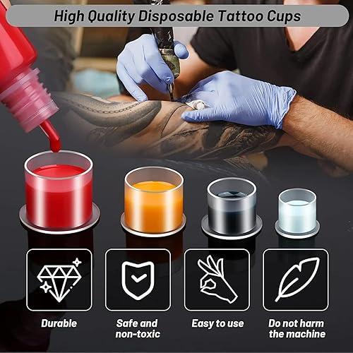 Miniatura 3 de Yuelong - 1000 tapas de tinta de tatuaje desechables Microblading, vasos de tinta de tatuaje con base, tapas de tinta de pigmento, tamaños de 0.669