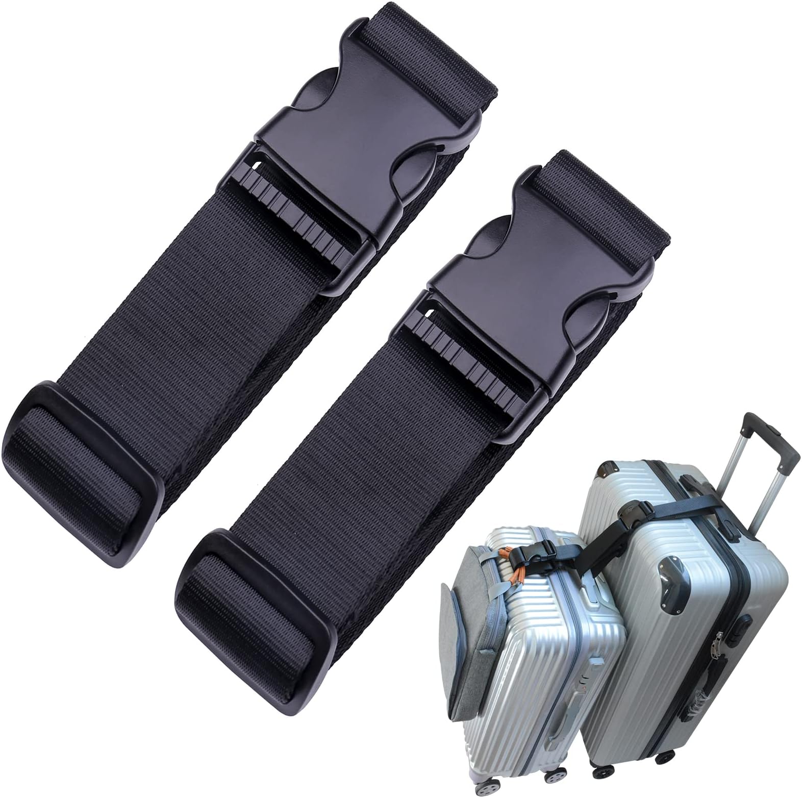 Luggage Straps,Luggage Connector, Straps for Suitcase， Heavy Duty Adjustable Suitcase Belt Travel Attachment Travel Accessories for Connecting Your Luggage (Black)