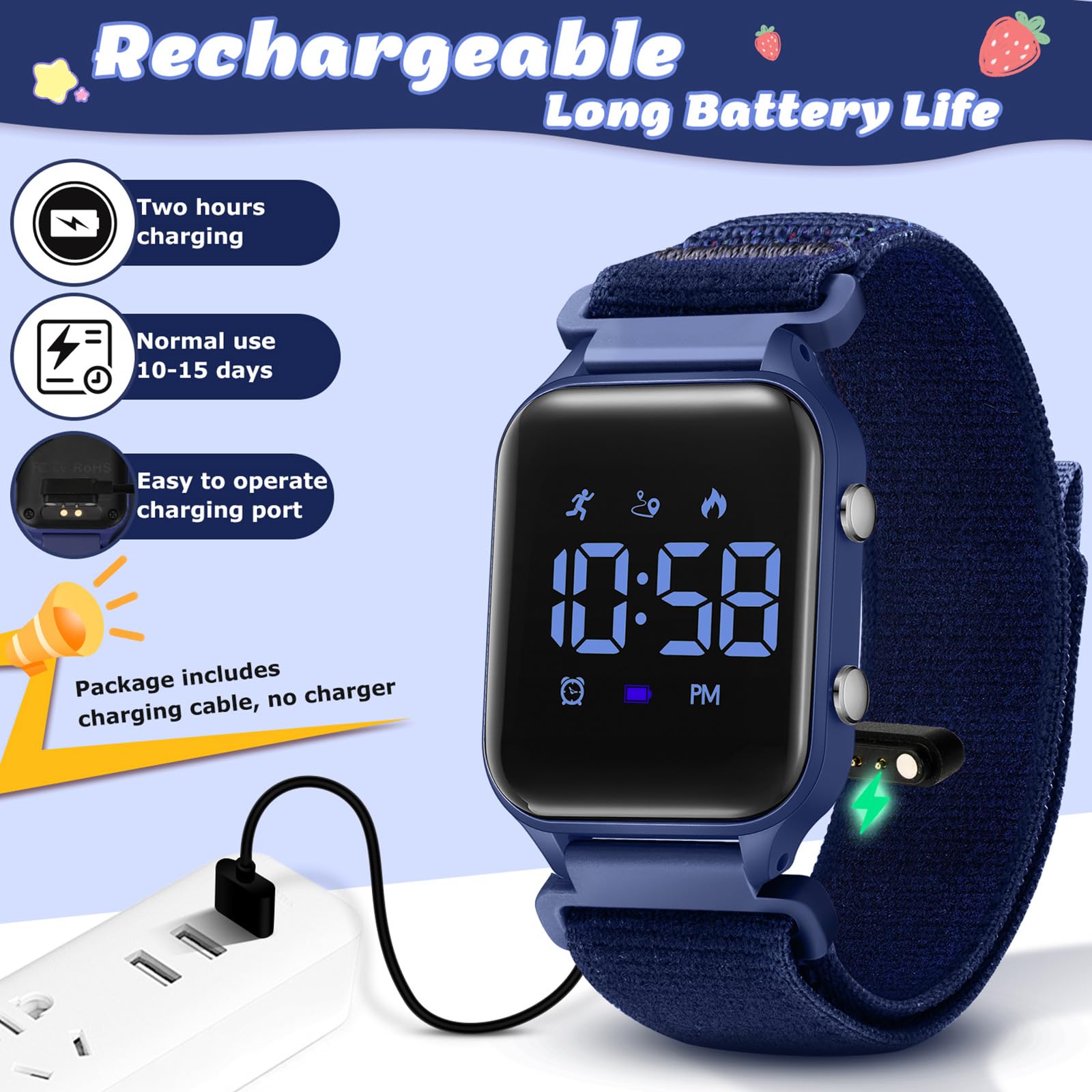 Timever Montre Digitale Enfant avec Chronomètre, Eclairage, 2 Alarme, Date,Podomètres Marche Non Connecté-Montres Sport pour Fille Garcon avec Bracelet en Nylon à Scratch