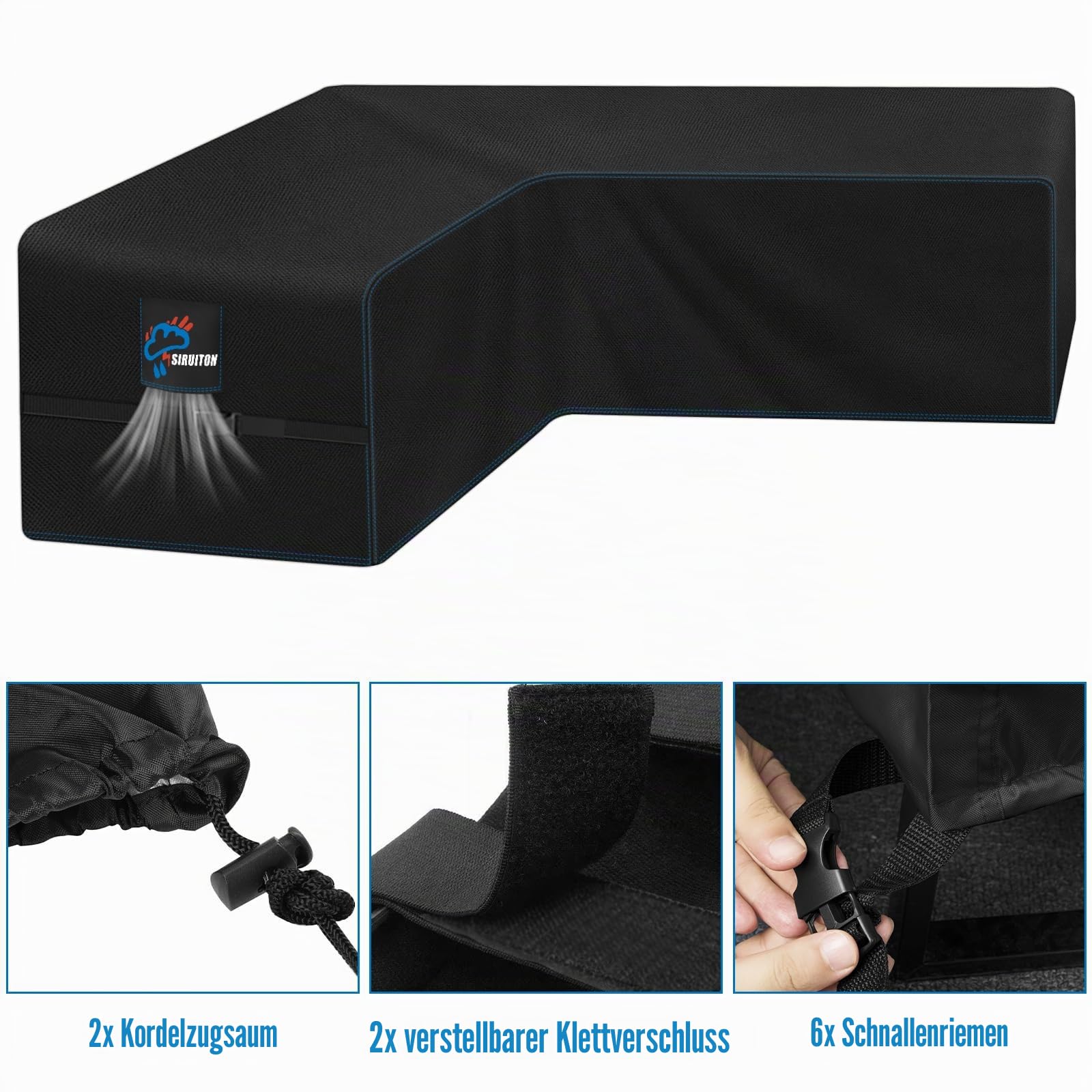 SIRUITON 255 x 255 x 87 cm V-Form Rattan Sofabezug Wasserdicht & Reißfest 420D Oxford-Gewebe Langlebig Outdoor L-förmige Sofabezug mit wasserdichtem Klebeband Gartenmöbelabdeckungen