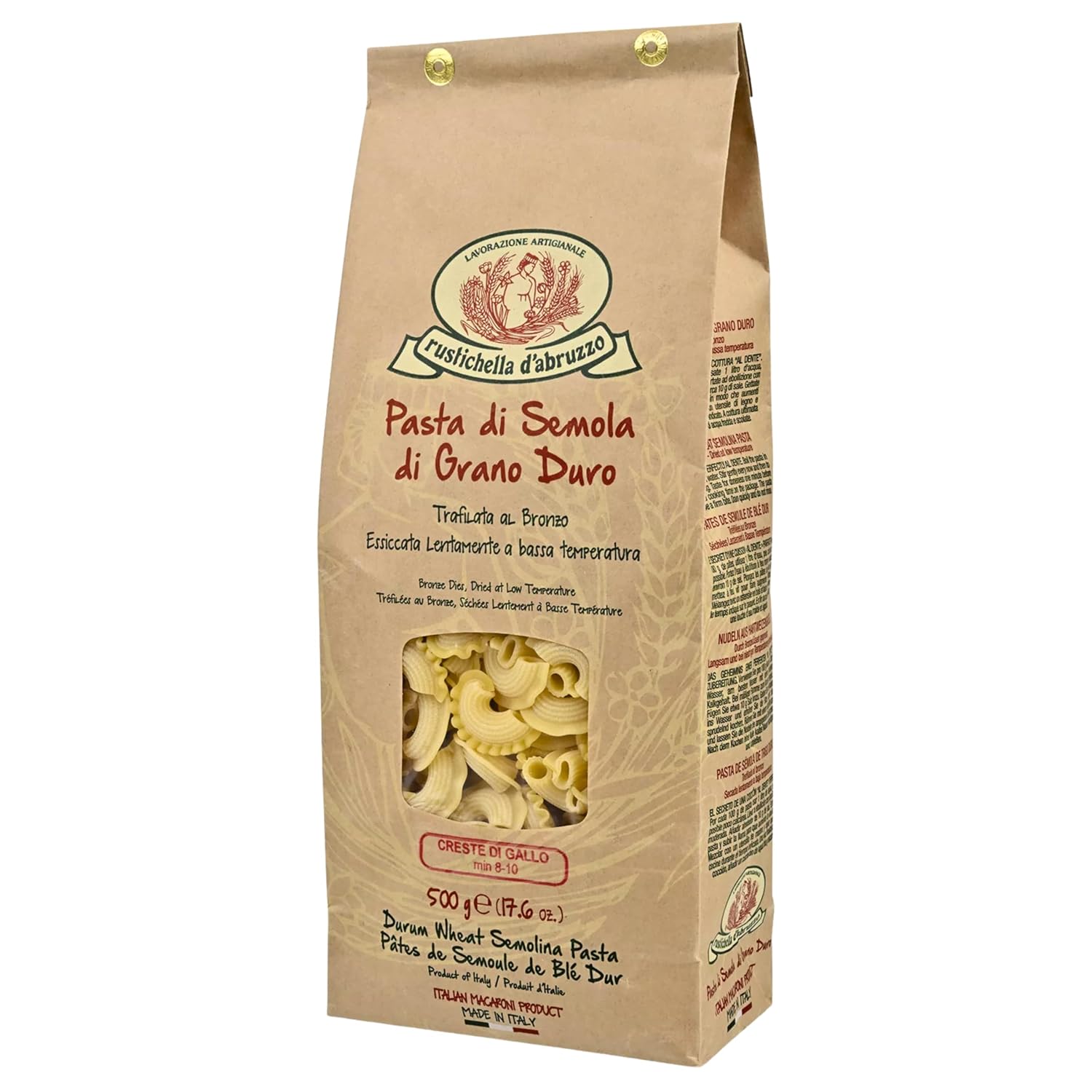 Rustichella d’Abruzzo Creste di Gallo Pasta 500g (17.6oz) | Authentic Italian Short Pasta from Abruzzo | Artisan Durum Wheat Semolina | Traditional Curved Ruffled