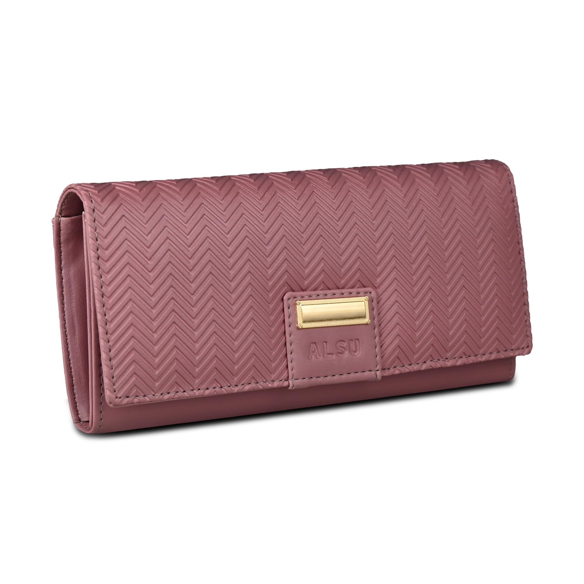 ALSU Women's Wallet Hand Purse Clutch Vegan Leather | Embossed Design | Phone Pocket | 4 Card Pocket (nur-002) (Peach)