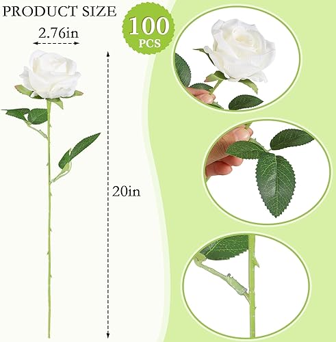 Hananona Artificial Roses in Bulk, Fake Velvet Silk Roses Realistic Rose for Wedding Centerpieces Flower Arrangement Home Decor (50, White)(White,100)