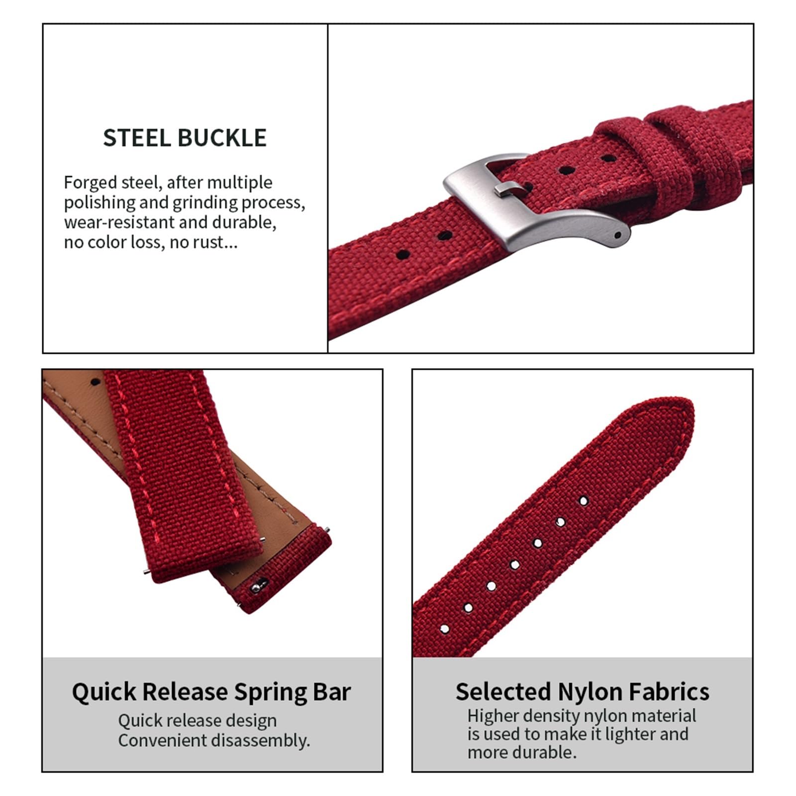 Generico Bracelet hybride en toile pour voiles et cuir - Libération rapide, coupe universelle de 18 à 22 mm (marron noir Buckle,18 mm)