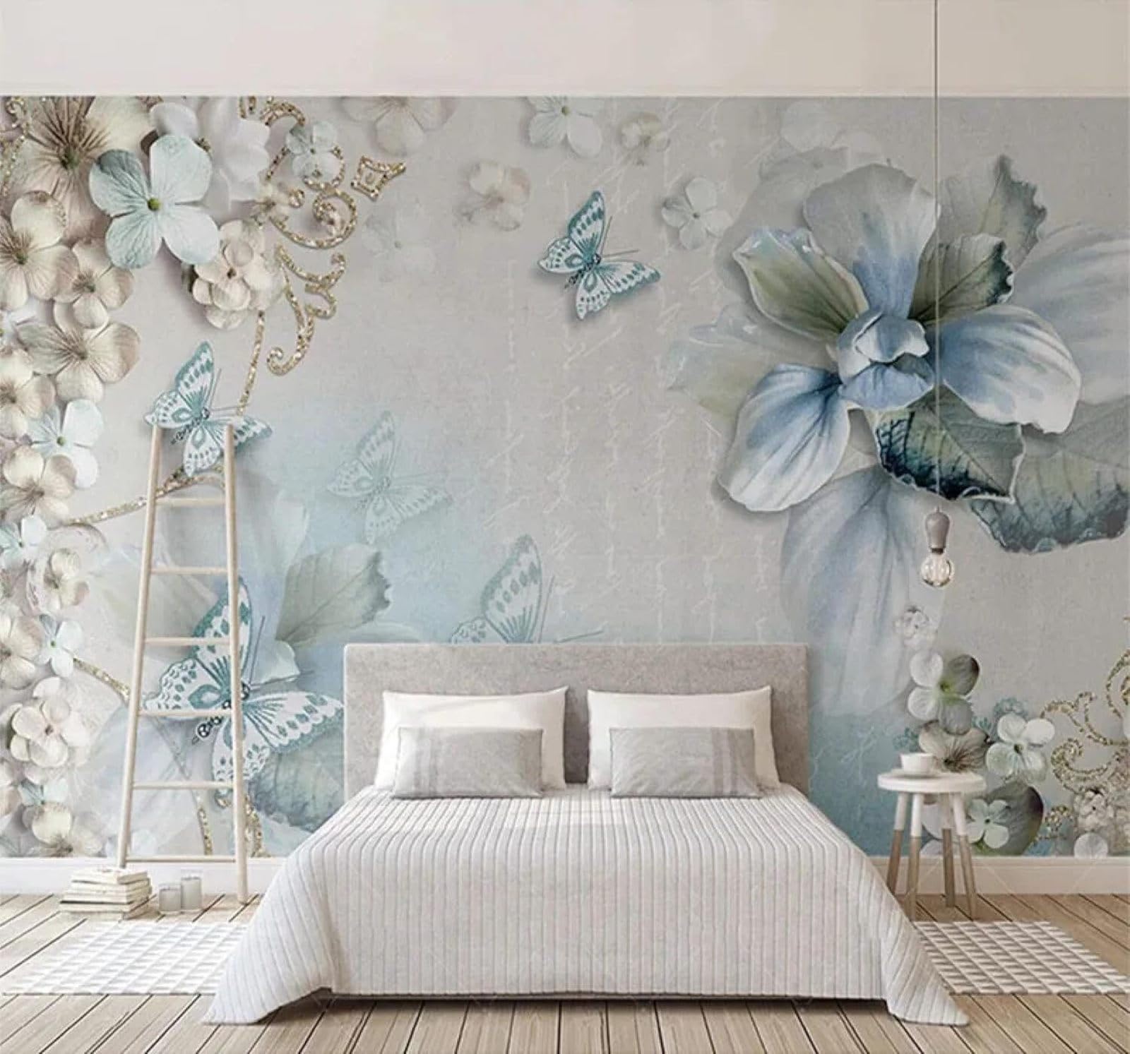 XLMING Vintage Beautiful Butterflies Flowers Jewellery 3D Wallpaper Luxury Home Dining Decor Paste Sofa Living Room The Wall for Bedroom Mural-250cm×170cm