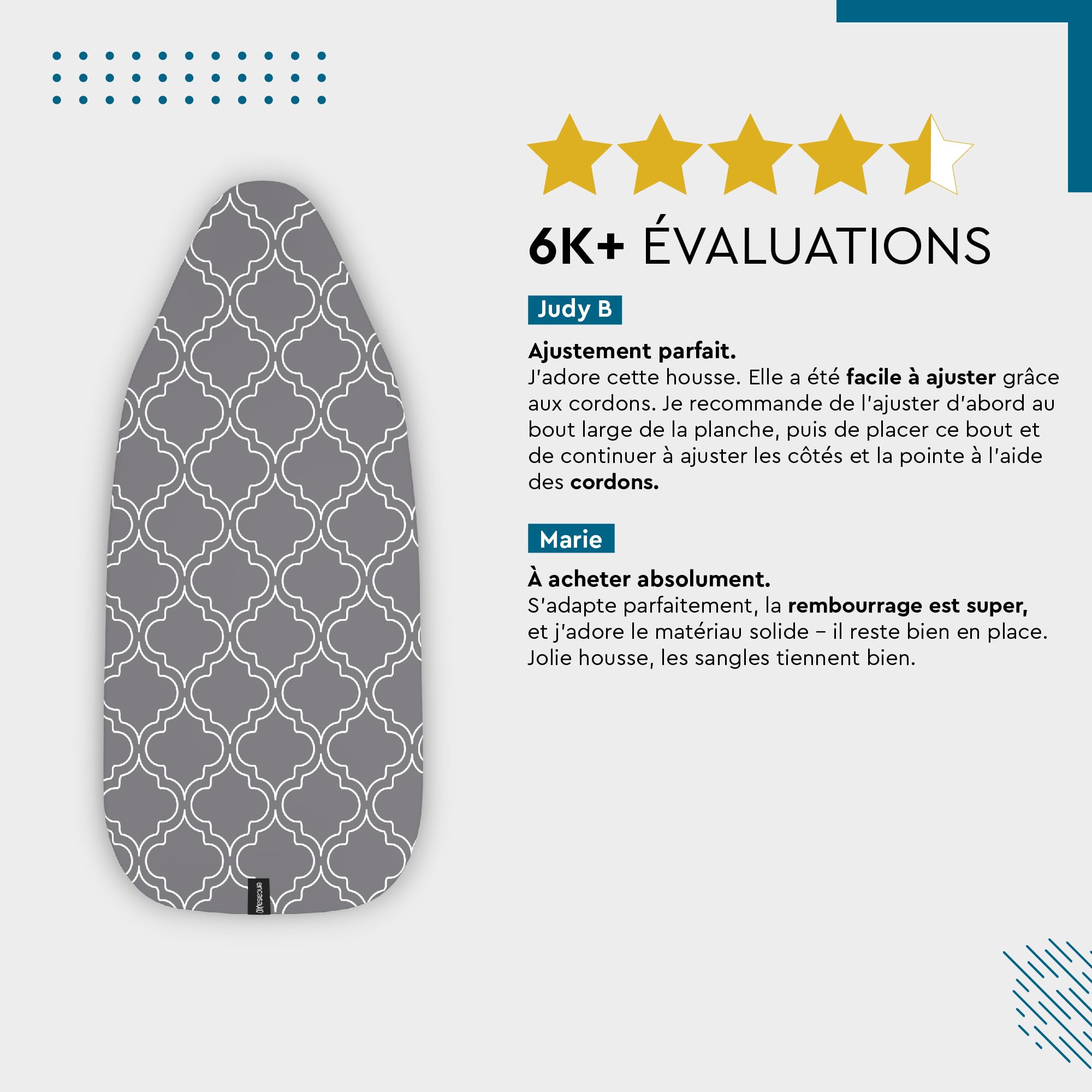 Encasa XO Housse Table à Repasser 125x39 Cm – Silicone Réfléchissant Argenté + Mousse Épaisse & Feutre – UPF Résistant Chaleur >250°C – Repassage Plus Rapide & Facile