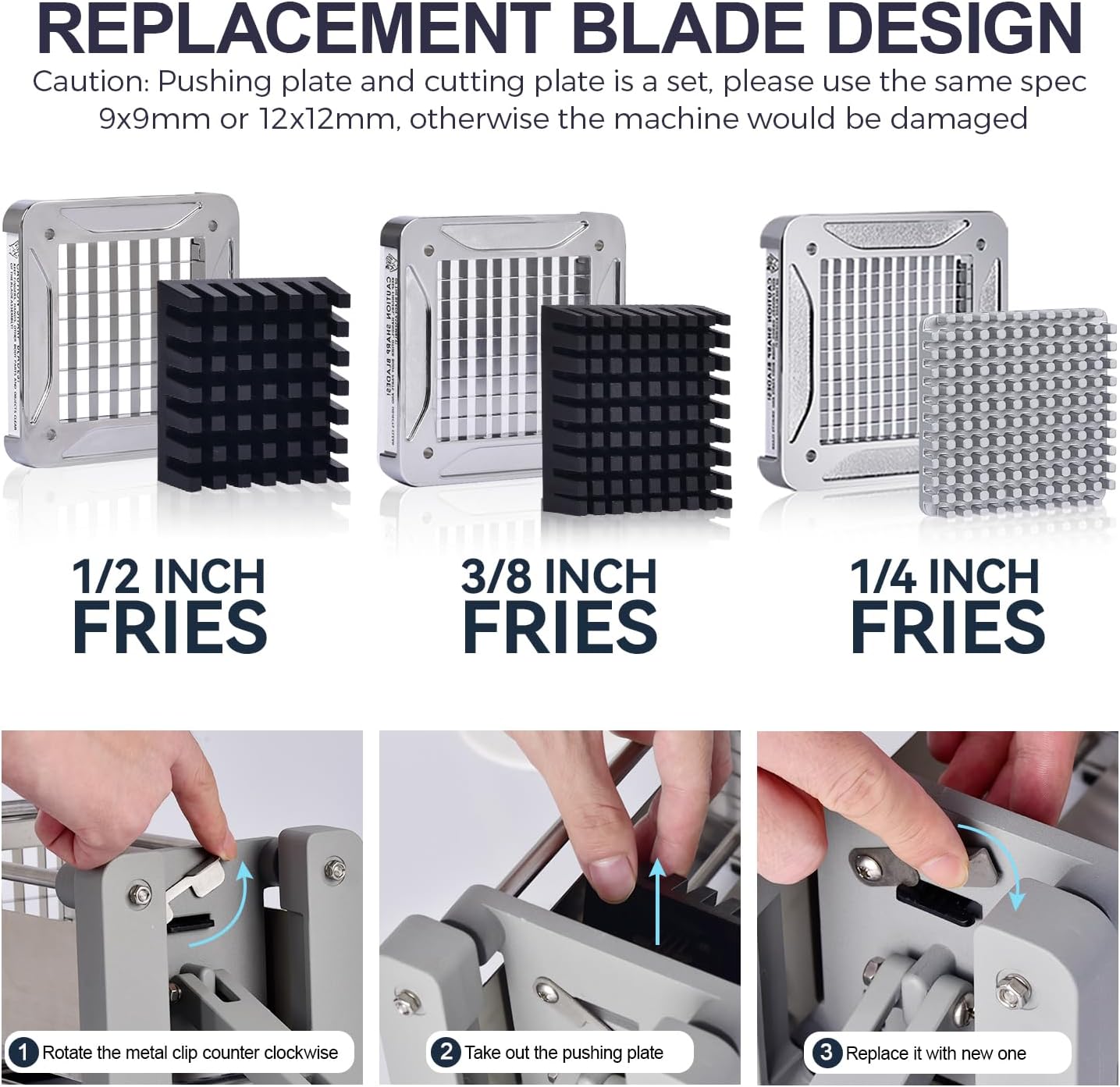 Sopito French Fry Cutter Electric Vegetable Slicer Stainless Steel with 3 Blades 1/4 3/8 1/2 Inch for Potatoes Carrots Onions Apples