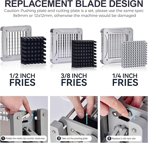 Miniatura 5 de Sopito - Cortadora eléctrica de papas fritas con cuchillas de acero inoxidable de 3 cuchillas 14 38 12 pulgada para papas, zanahorias, cebollas y