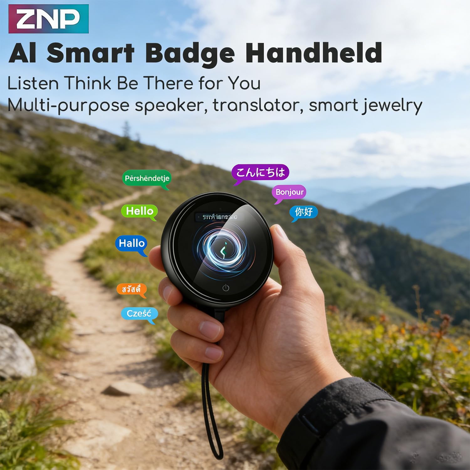 AI Badge Traduttore Simultaneo Vocale con 60 lingue in tempo reale, Smart E-Badge portatile con schermo LCD HD, Bluetooth 6.0, traduttore vocale per viaggi, affari