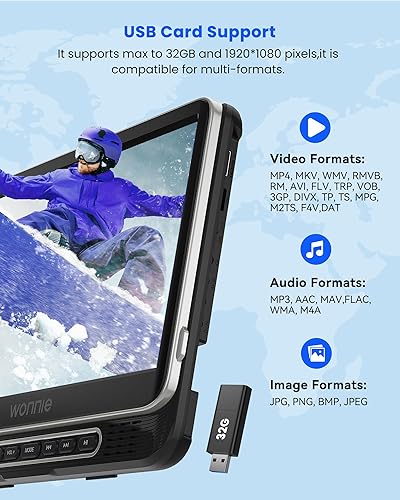 Miniatura 2 de WONNIE Reproductor de video con reposacabezas de 12 pulgadas para automóvil, compatible con video 1080PMP4 con entradasalida HDMI, soporte de