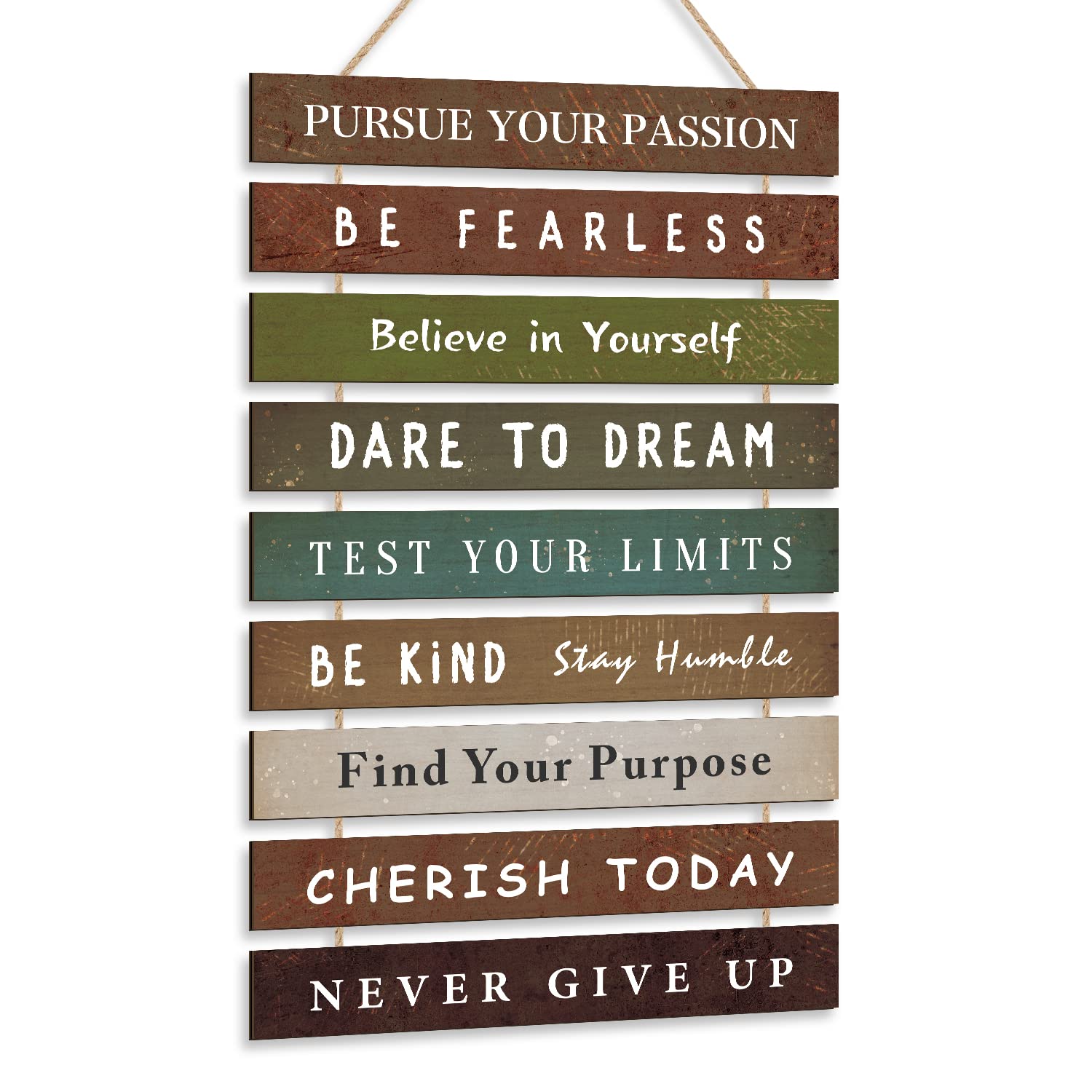 Inspirational Wooden Wall Signs,Rustic Wall Hanging Plaque Sign Set of 9 (1.5"x12"),Motivational Quotes Wall Plaque,Living Room,Dining Room Decor(Retro Style)