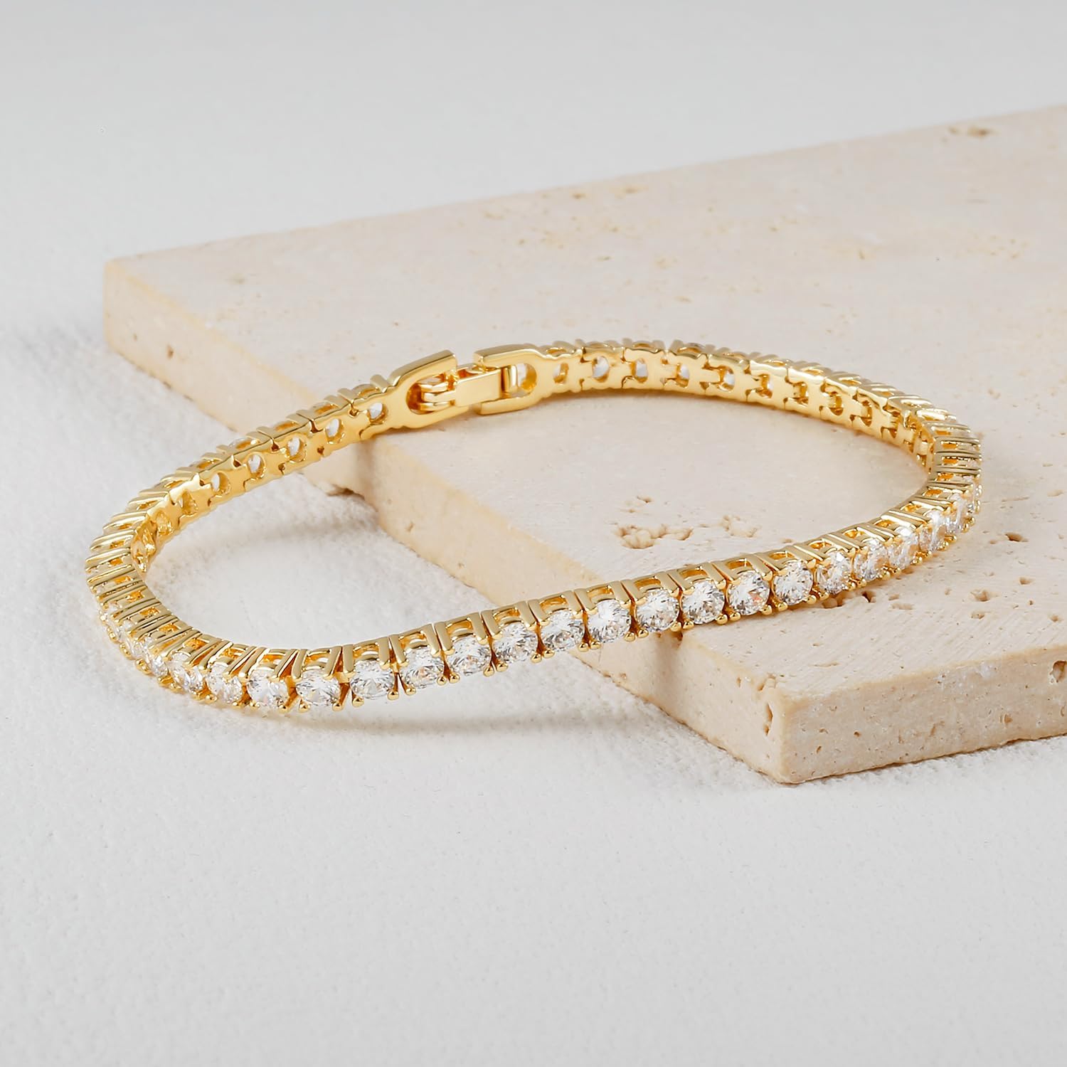 14K White/Yellow Gold Plated Cubic Zirconia Classic Tennis Bracelet for Women 3mm CZ stones,adjustable size 6-7.5 inch，elegant Tennis Chains - Image 2