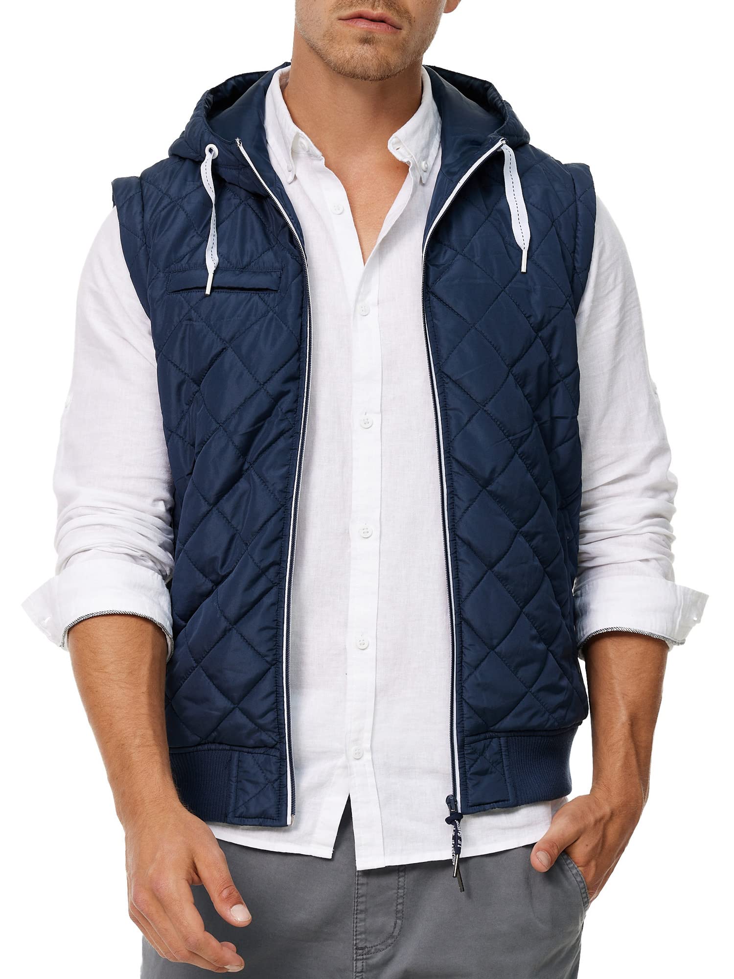 Indicode Herren Harry Jacke mit Kapuze und abnehmbaren Ärmeln Steppweste