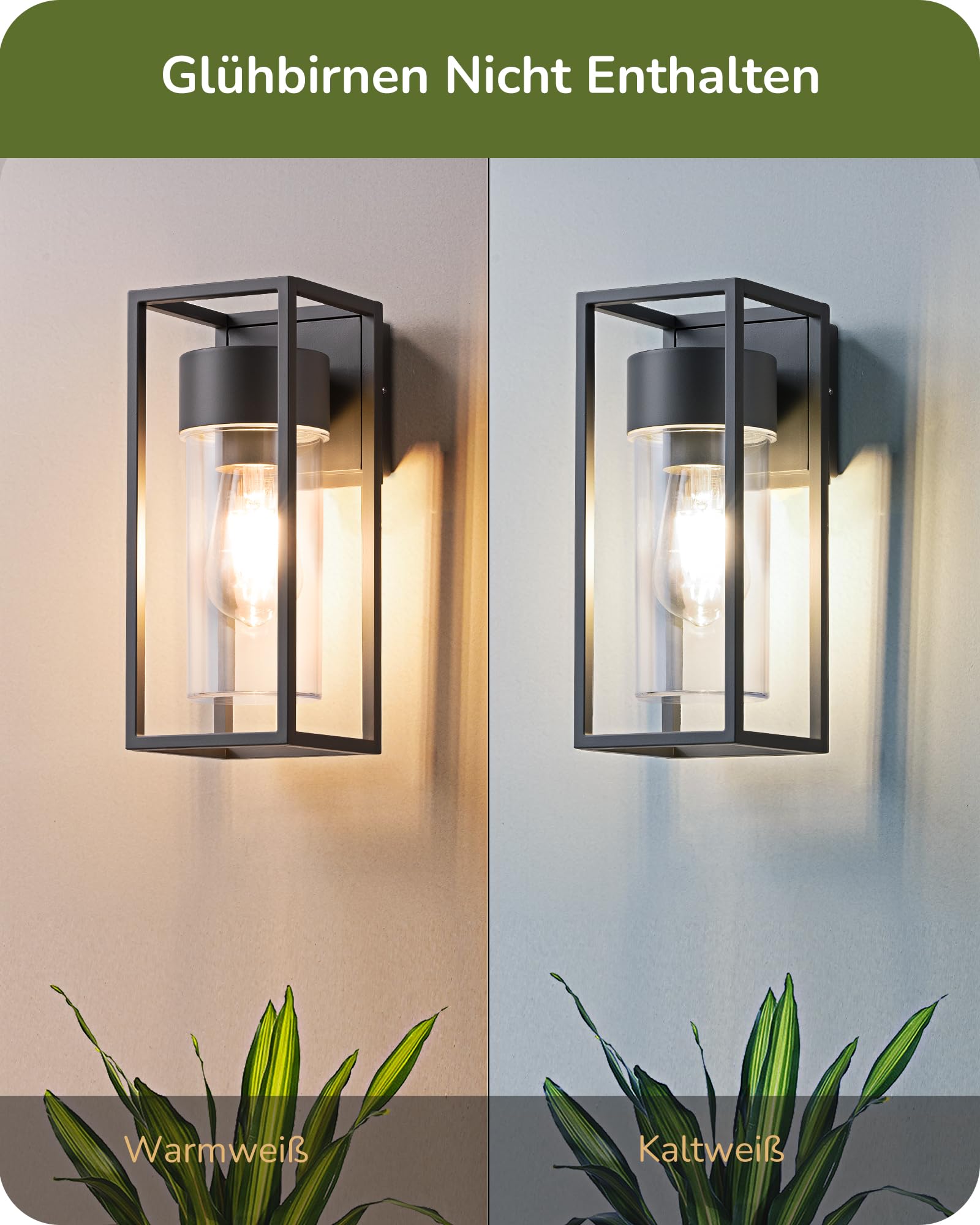 EDISHINE Wandleuchte IP44 Wasserdicht Anthrazite, Wandlampe für Außen & Innen, Modern ohne Leuchtmittel