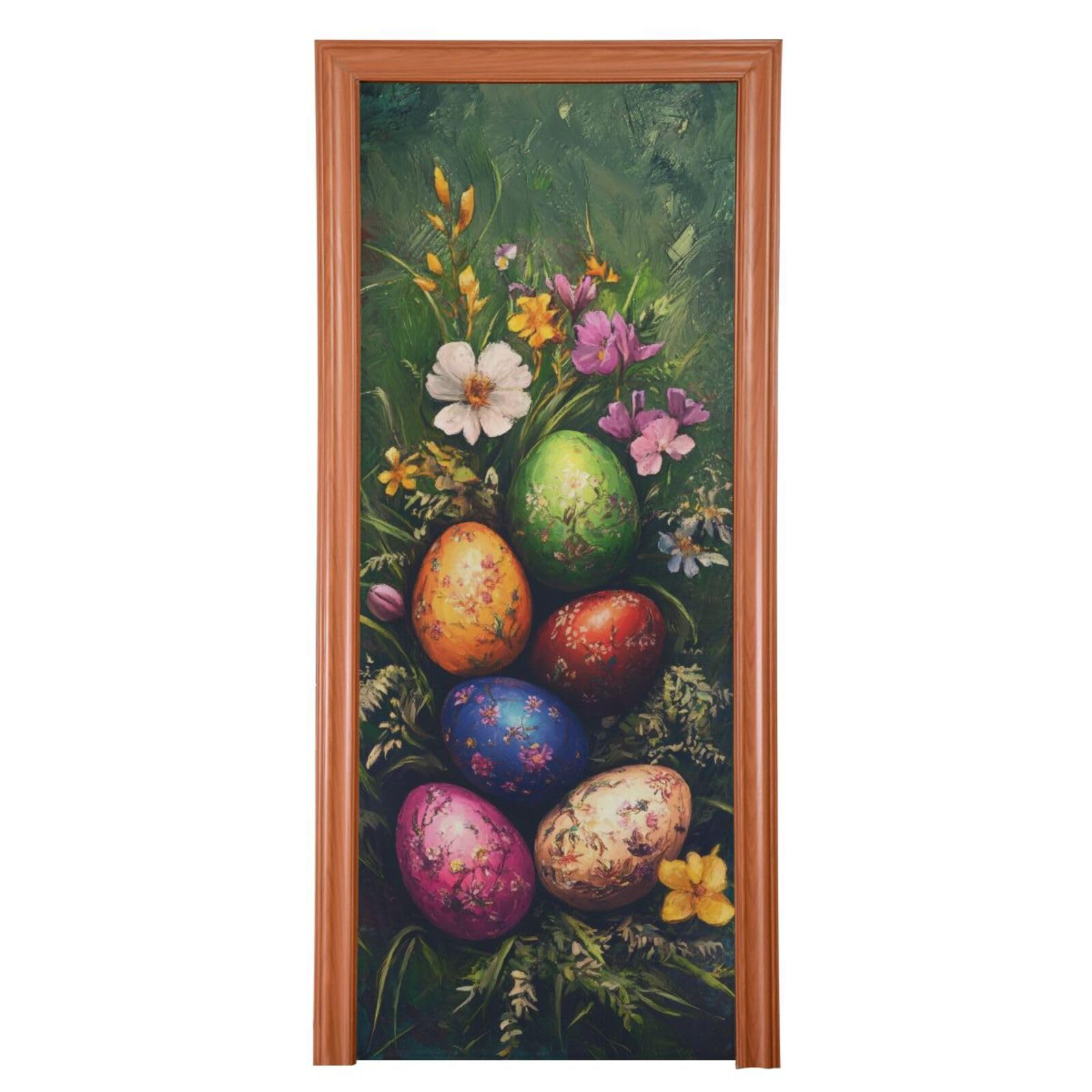FLildon Easter Eggs Vintage Flowers Door Cover Decoration, Party Accessory Porch Decor for Festive Ornament Room Door Covers 32 x 79 Inch