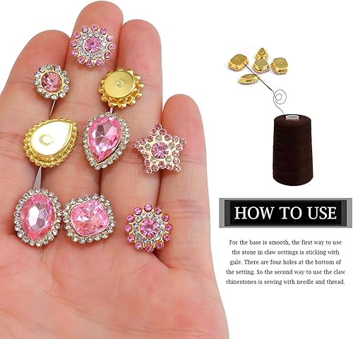 Miniatura 4 de 50 diamantes de imitación para coser, formas mixtas, diamantes de imitación de cristal rosa claro, gemas de cristal, parte trasera plana mental con