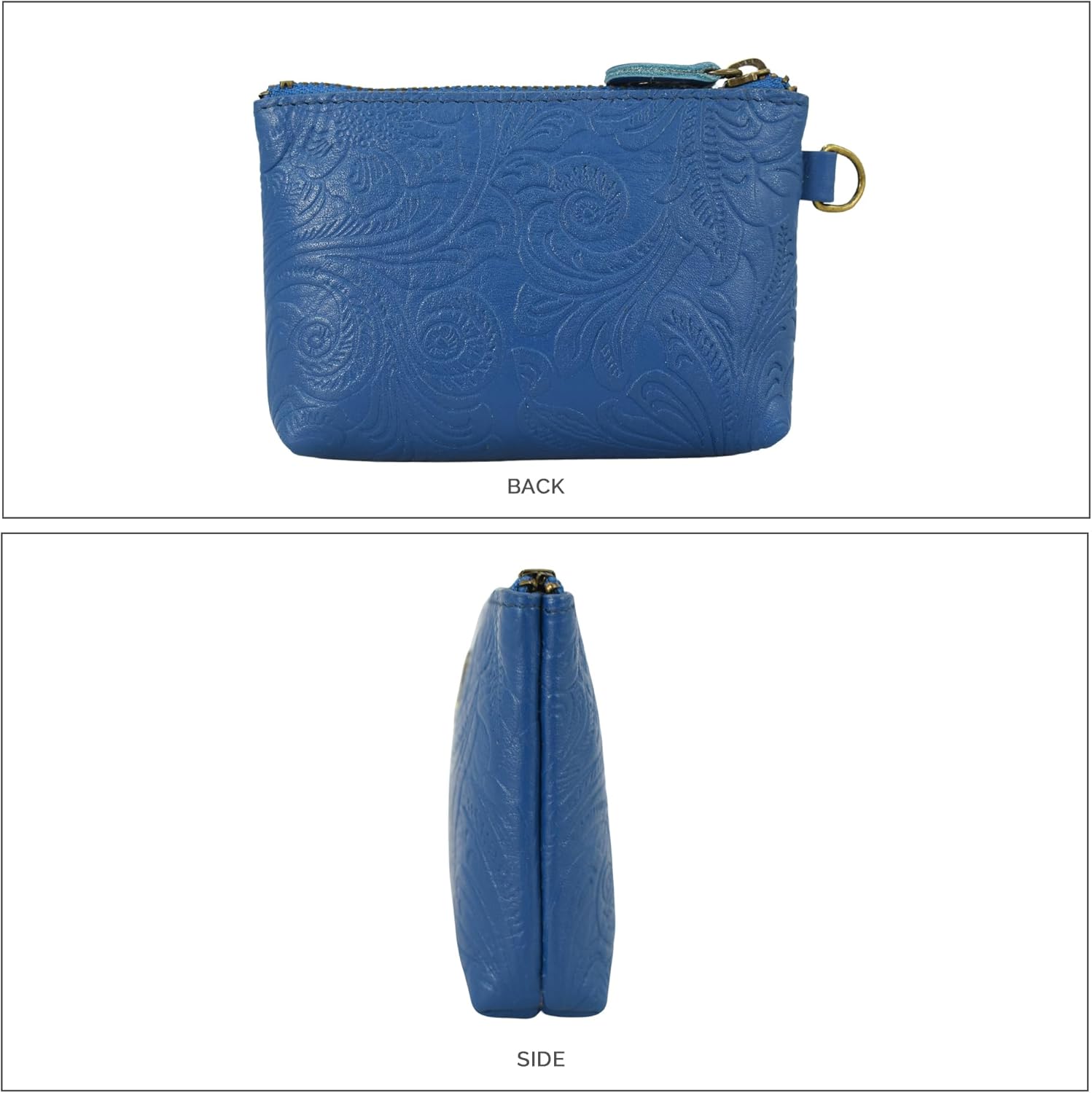 Anna by Anuschka Heritage Collection Women's Genuine Leather Coin Pouch - Floral Embossed Royal Blue