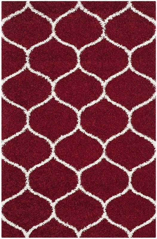 Image of SAGON Anti-Skid Shaggy Carpet Rug for Home | Ultra-Soft Plush Floor Mat for Living Room & Bedroom | Non-Slip, High-Density, Cozy Luxury Decor| 6 x 9 Feet Red Ivory Diamond