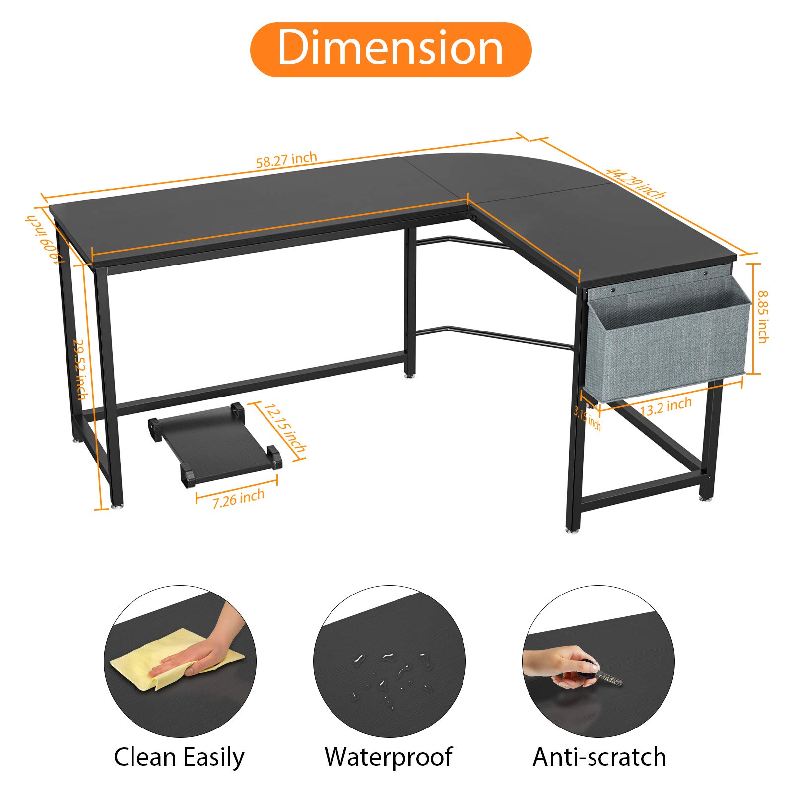(white color)Homfio L Shaped Desk 58’’ Computer Corner Desk Gaming Desk PC Table Writing Desk Large L Study Desk Home Office Workstation Modern Simple Multi-Usage Desk with Storage Bag Space-Saving Wooden Table