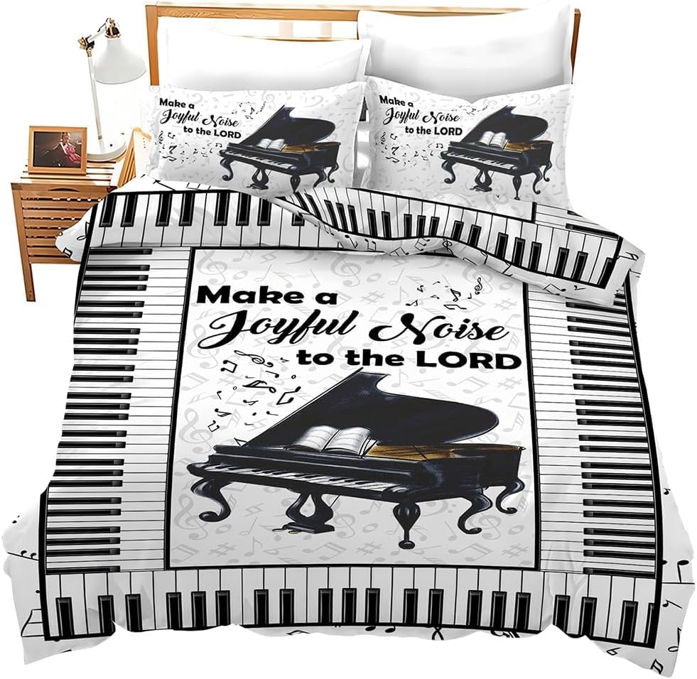 Parure de lit 200x200 piano avec fermeture éclair et taies 65x65 en microfibre