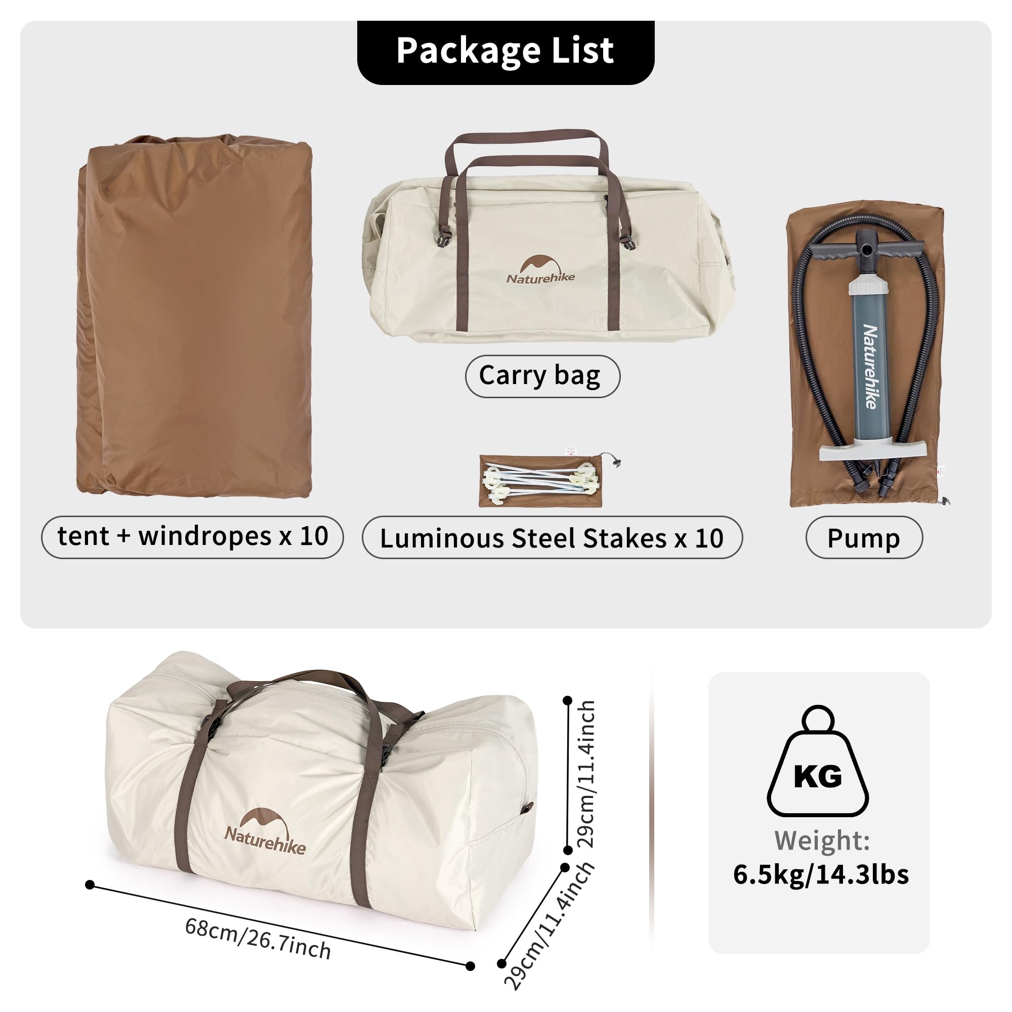 Naturehike Ango Air aufblasbares Zelt 3 Personen Campingzelt Wasserdicht Zelt Schnelles Aufstellen Familienzelt für Camping, Autofahrten und Outdoor