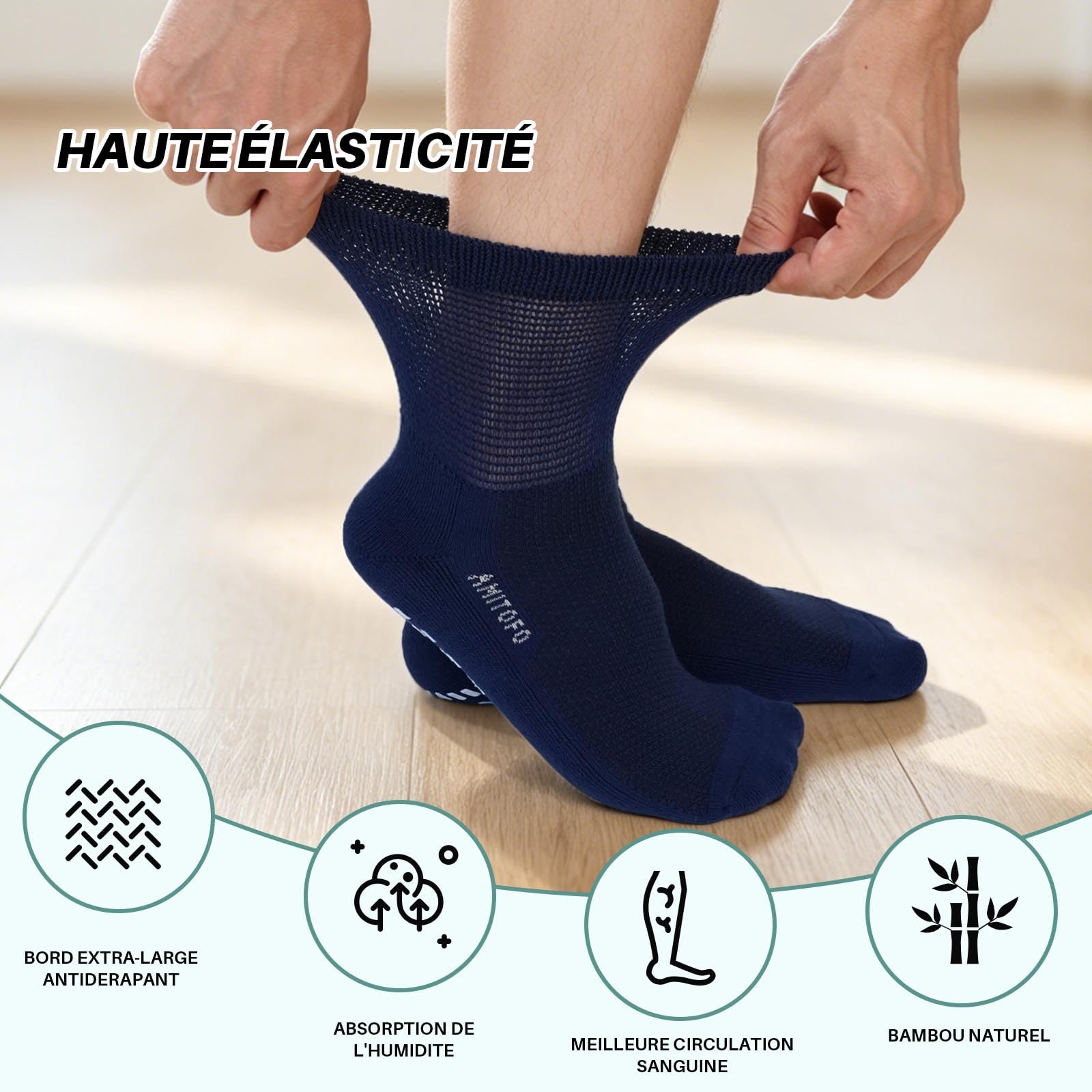 LOFIR Chaussettes Diabétiques Antidérapantes pour Femme: Socquettes Sans Couture Sans Élastique en Bambou pour Personnes Âgées aux Pieds Enflés et Femmes Enceintes 4 Paires 39-50
