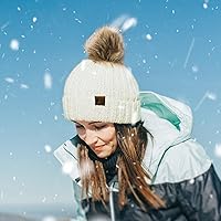 Vista 6 de ZOORON Gorro de punto de invierno para mujer con pompón de piel sintética, gorro de punto cálido para mujer