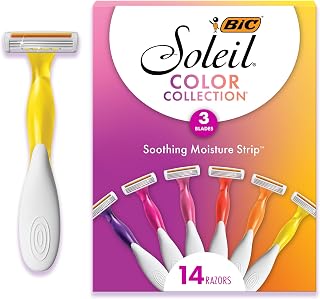 BIC Soleil 3 Colors Women's Disposable Razors with Aloe Vera & Vitamin E, 3 Blades, 14 Count - Smooth Glide for Curves