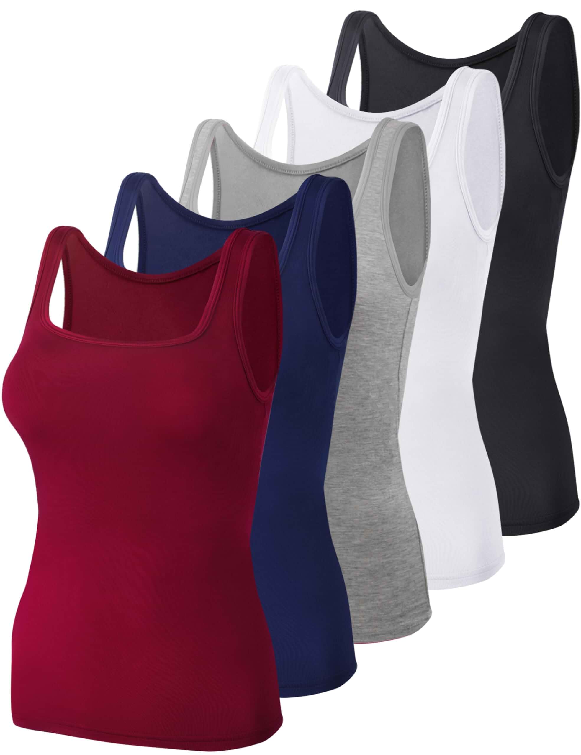 BQTQ 5 Pcs Women's Square Neck Tank Tops Sleeveless Undershirt Basic Tanks Square Neck Undershirts for Women, Slim Fit and Stretchy Summer Tank Tops Ribbed Sleeveless Layering Tank Top