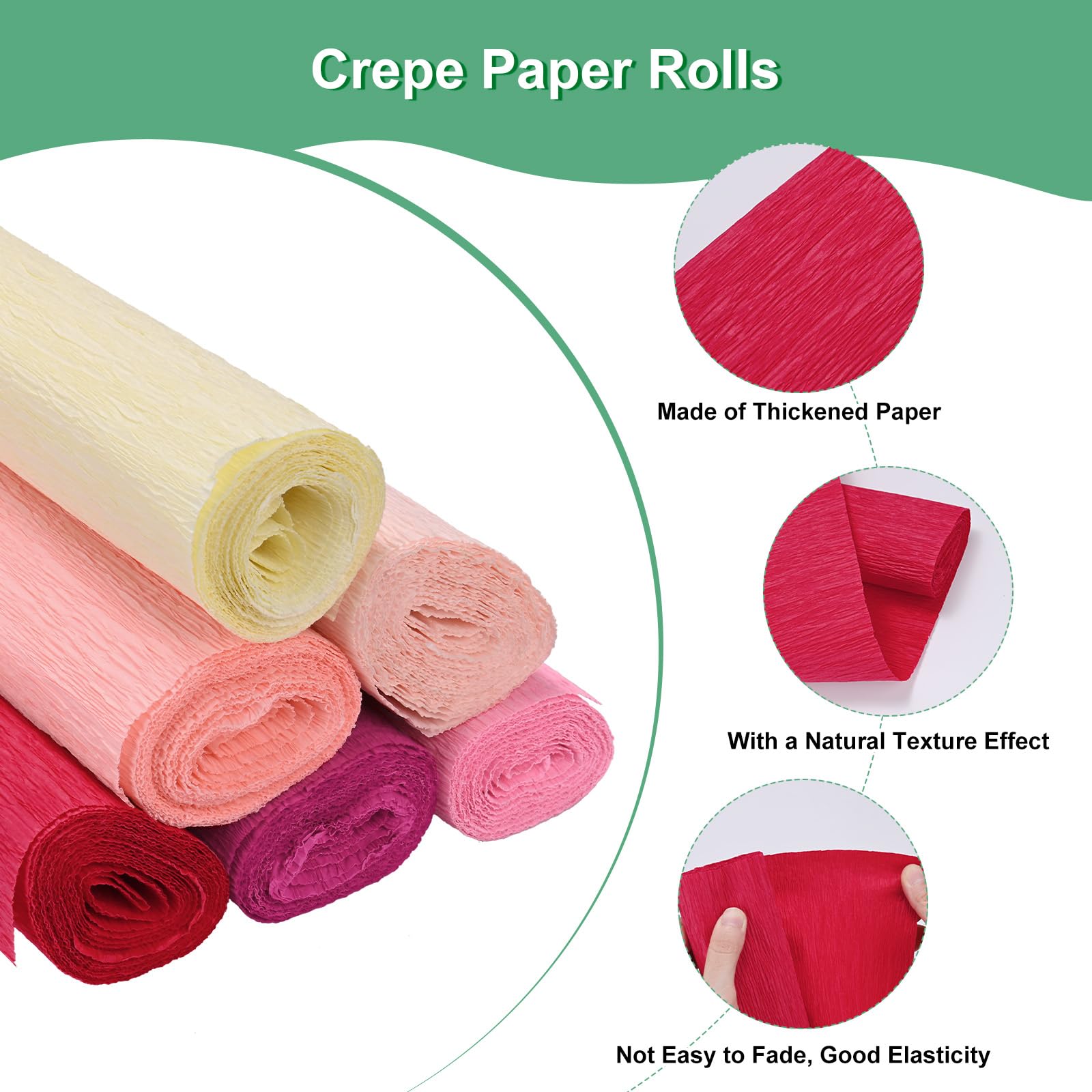 M METERXITY Krepppapier, 250 x 50 cm, weich, breit, Krepppapier, Luftschlangen für Bastelarbeiten, Blumenherstellung, Dekoration, Rot