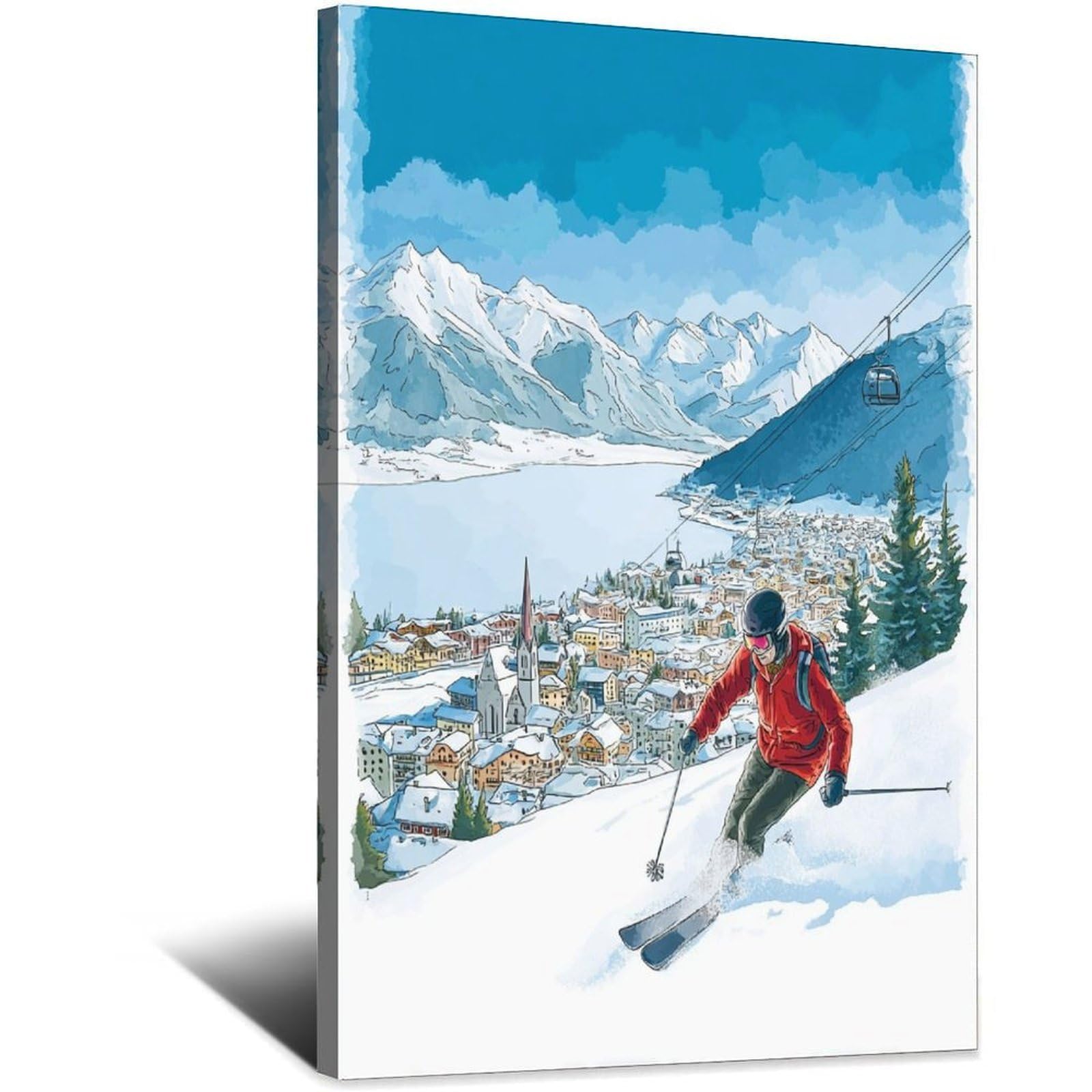 CFXNGA Zell Am See Austria Ski Posters 20x30inch(50x75cm) Vintage Watercolor Canvas Art