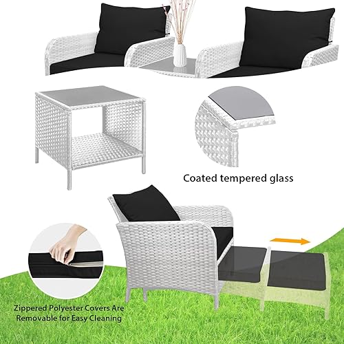 Vista 3 de LEVELEVE Balcony Furniture - Juego de 5 piezas para conversación de patio, mimbre de polietileno, sillas de salón al aire libre con cojines suaves
