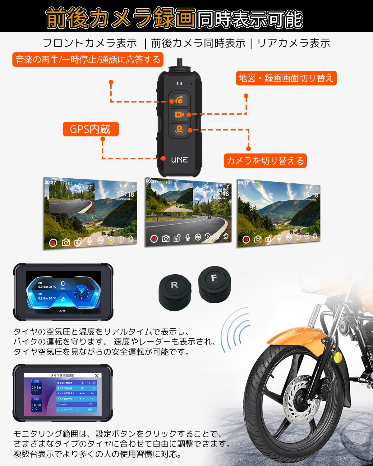 Amazon.co.jp: UNE バイク ドライブレコーダー CarPlay バイクナビ 5